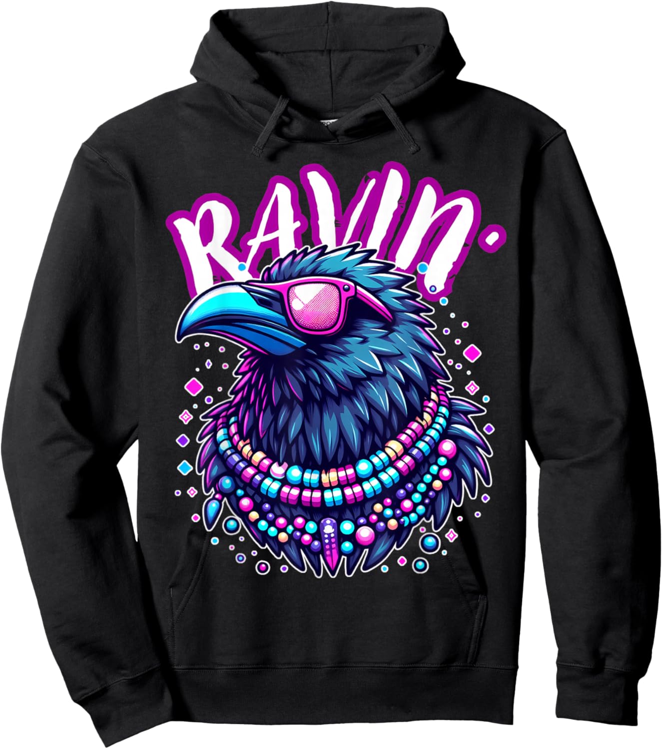 Rave Rainbow Raven House EDM Festival Raver Animal EDC 2026 Hoodie - Hoodie | Black