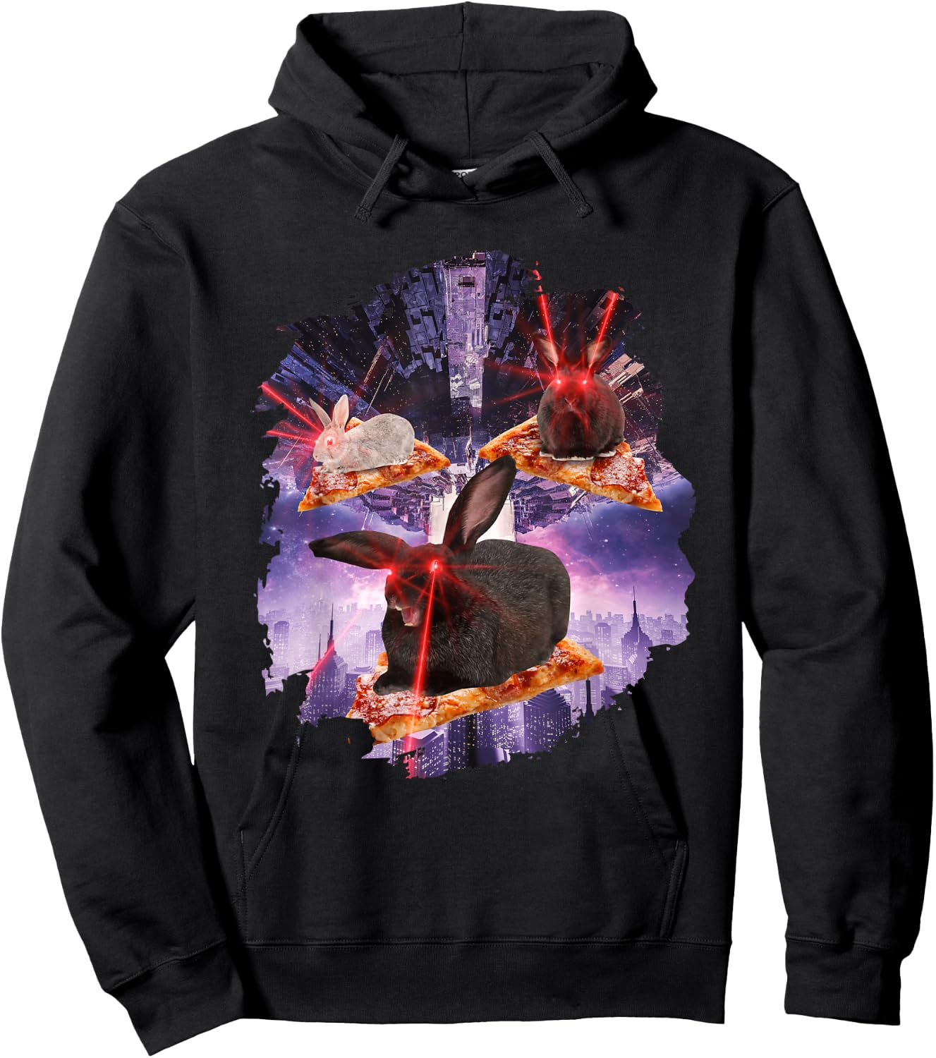 Bunnies With Laser Eyes I Rabbit Bunny Laser Space Pizza Hoodie - Hoodie | Black