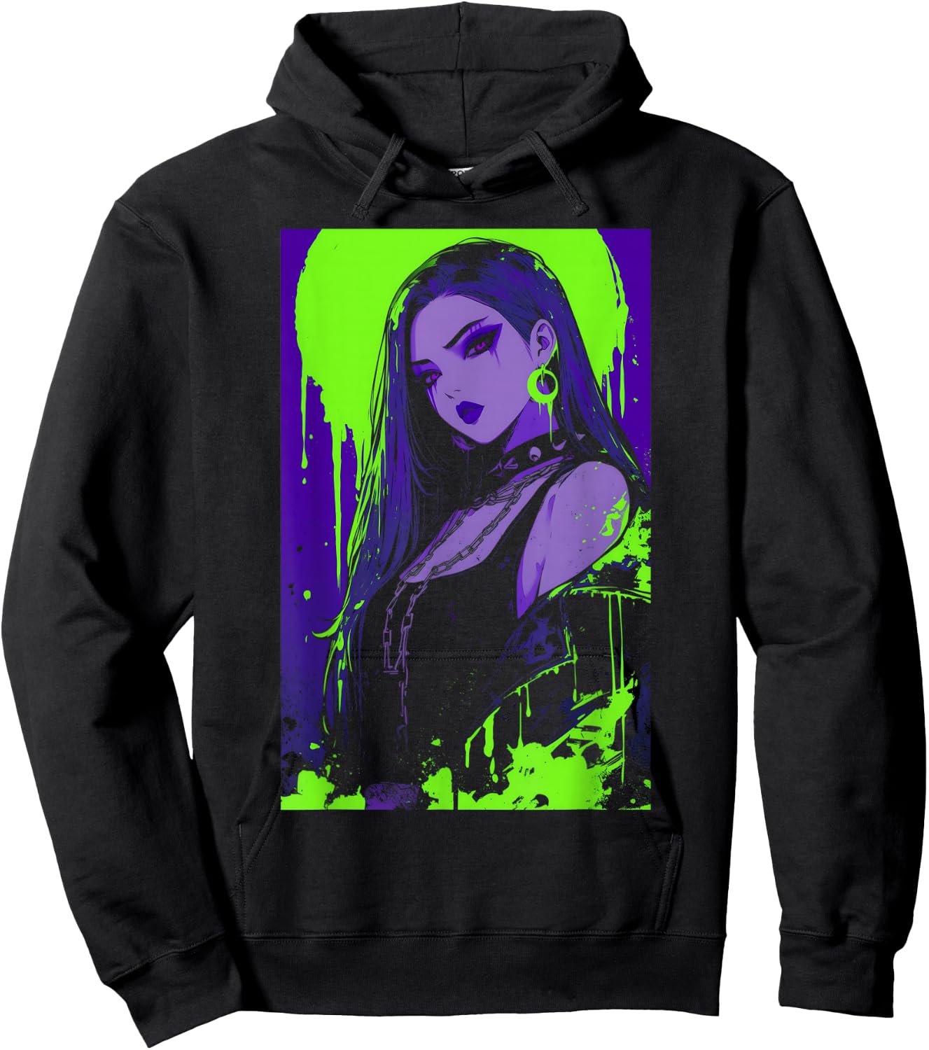 Cybergoth Cybercore Grunge Punk Goth Girl Alt Anime Manga Hoodie - Hoodie | Black