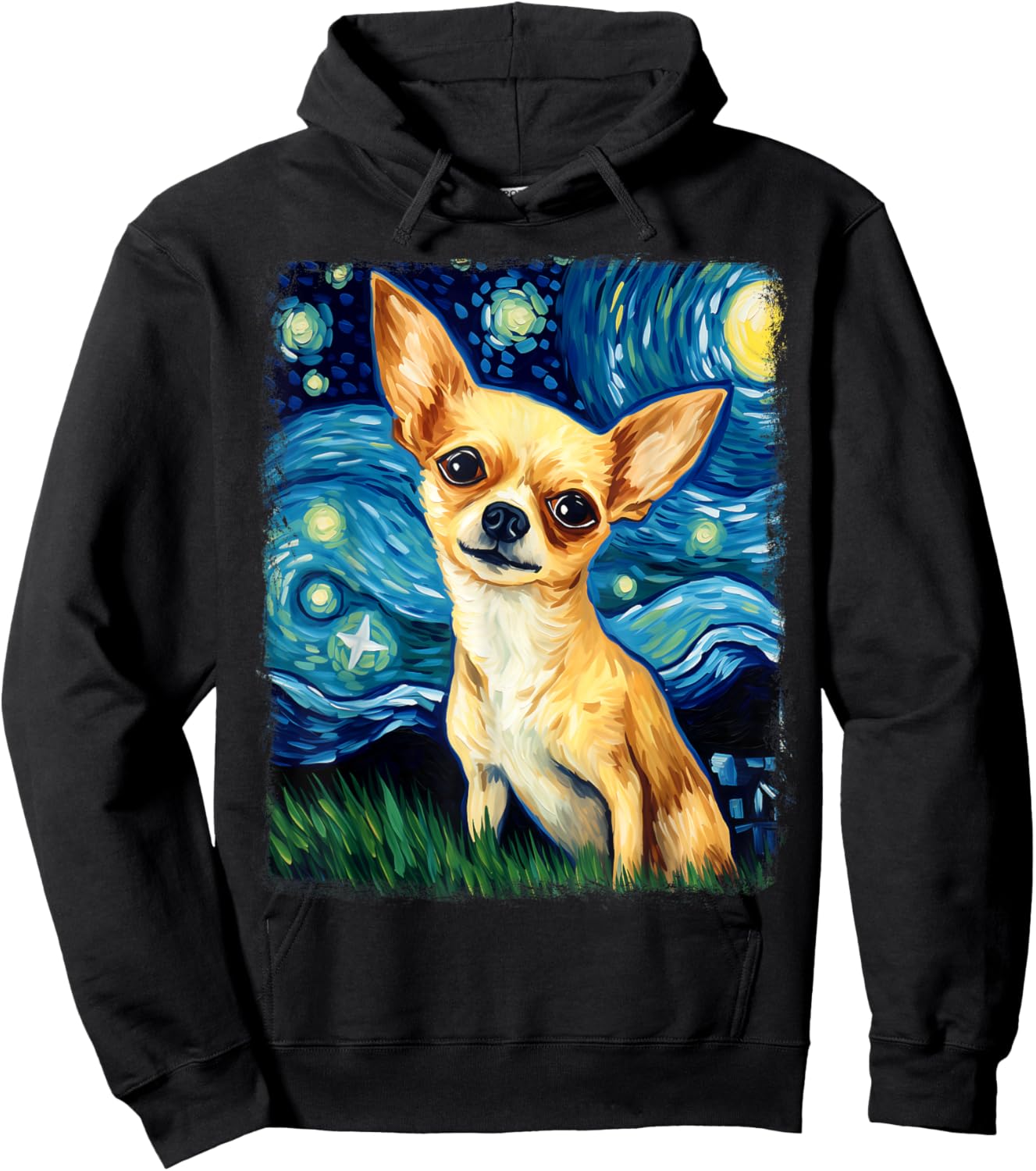 Chihuahua Dog Starry Night Painting Hoodie - Hoodie | Black