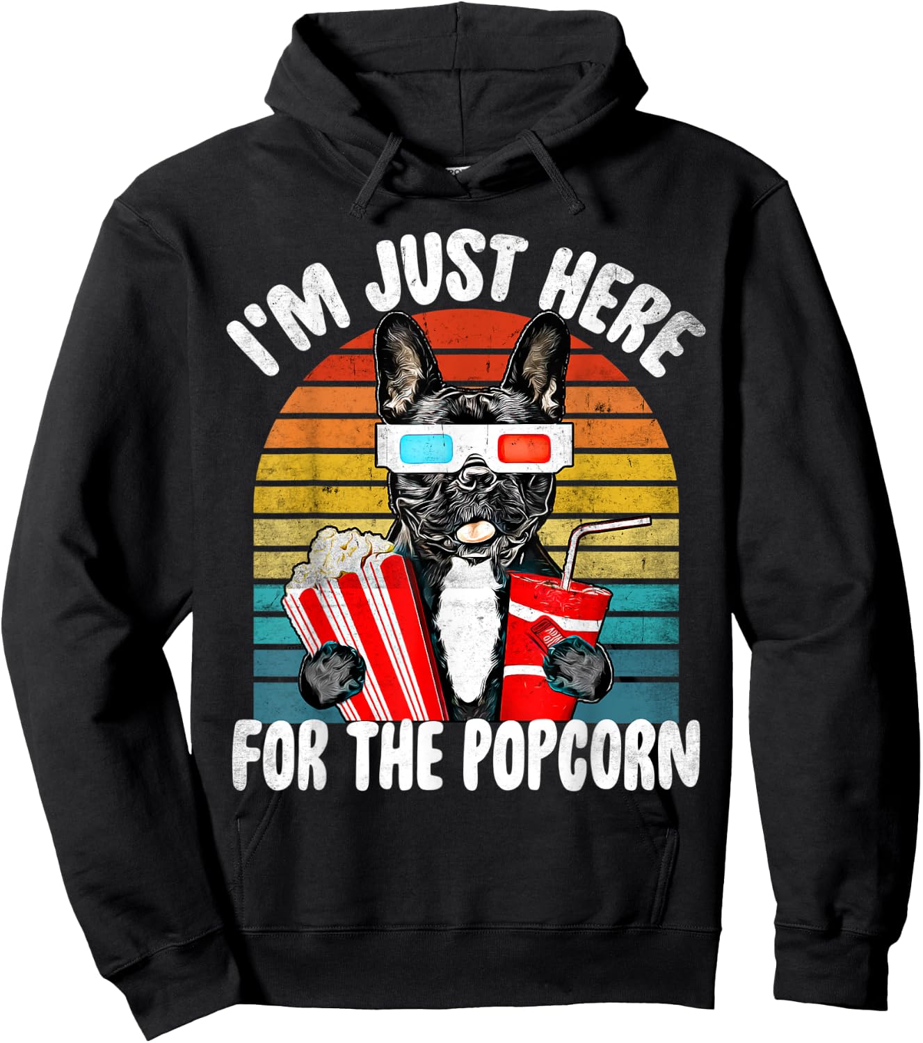 Just Here For The Popcorn Frenchie Dog - Party Movie Quote Hoodie - Hoodie | Black