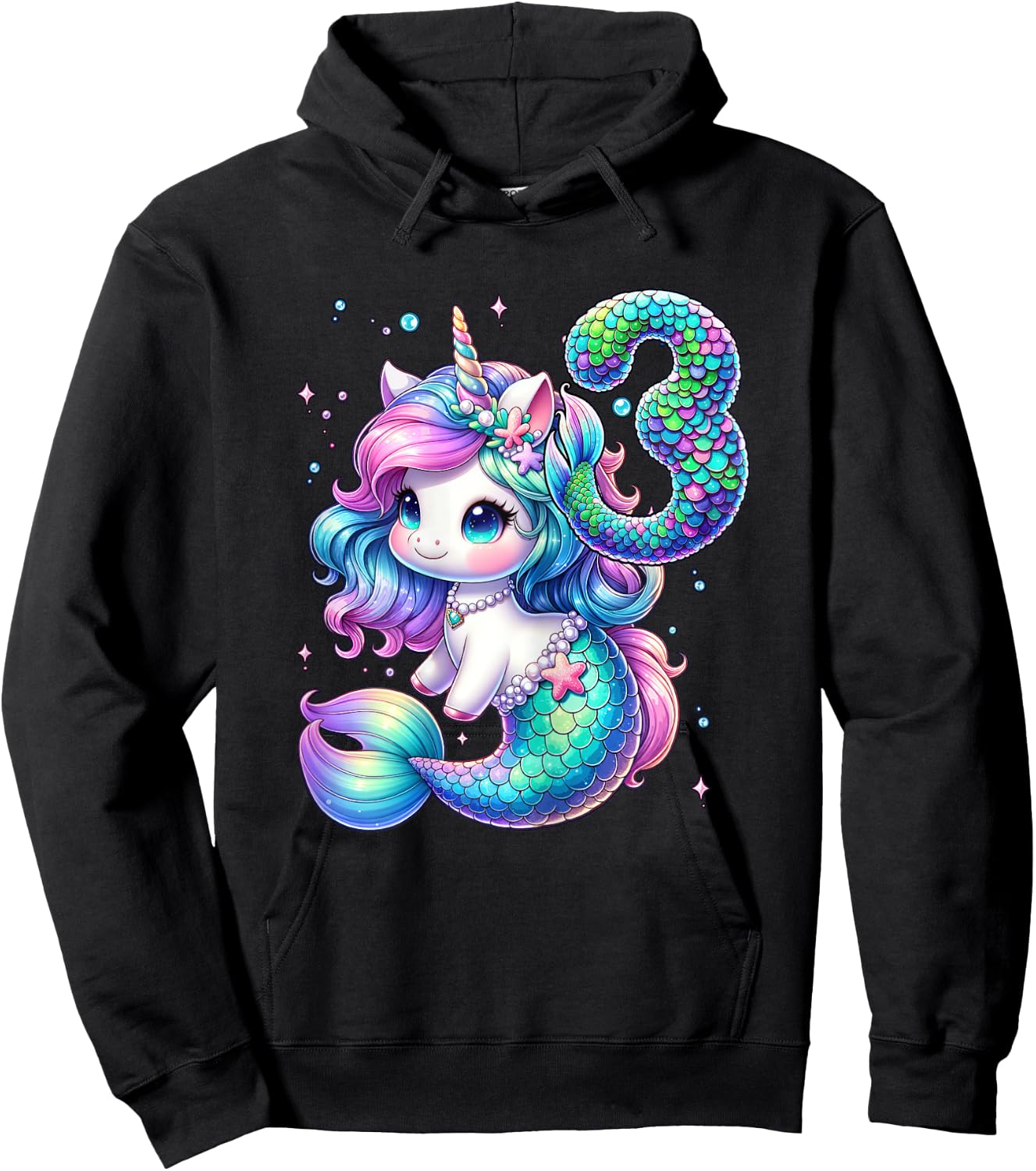 Unicorn Mermaid 3rd Birthday 3 Year Old Party Girls Outfit Hoodie - Hoodie | Black
