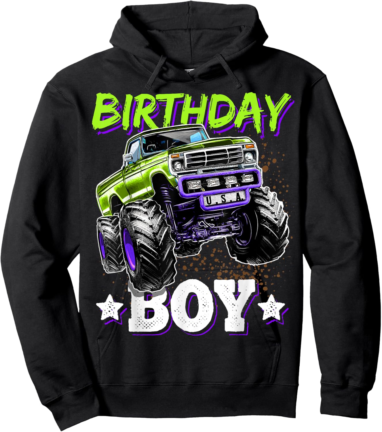 Birthday Boy Monster Truck Birthday Party Gift Boys Kids Hoodie - Hoodie | Black