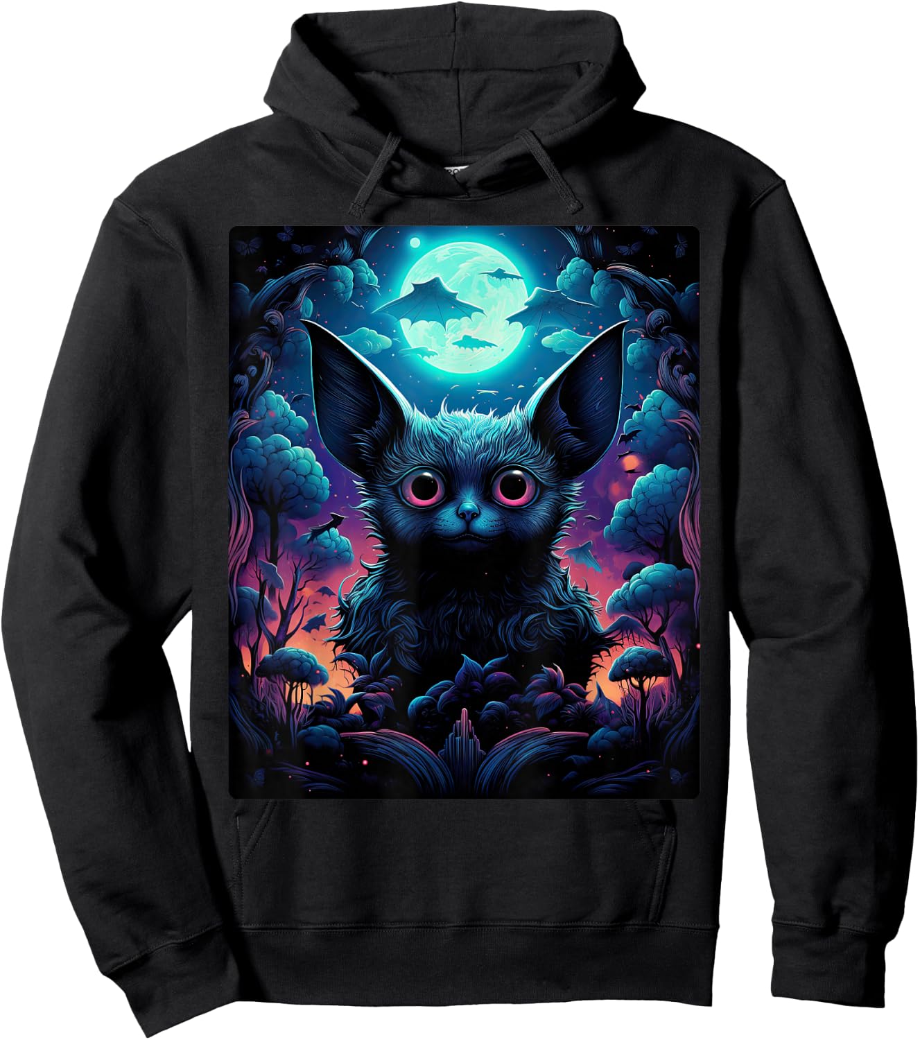 Gothic Bat Spooky Bats Pattern Moon Night Hoodie - Hoodie | Black