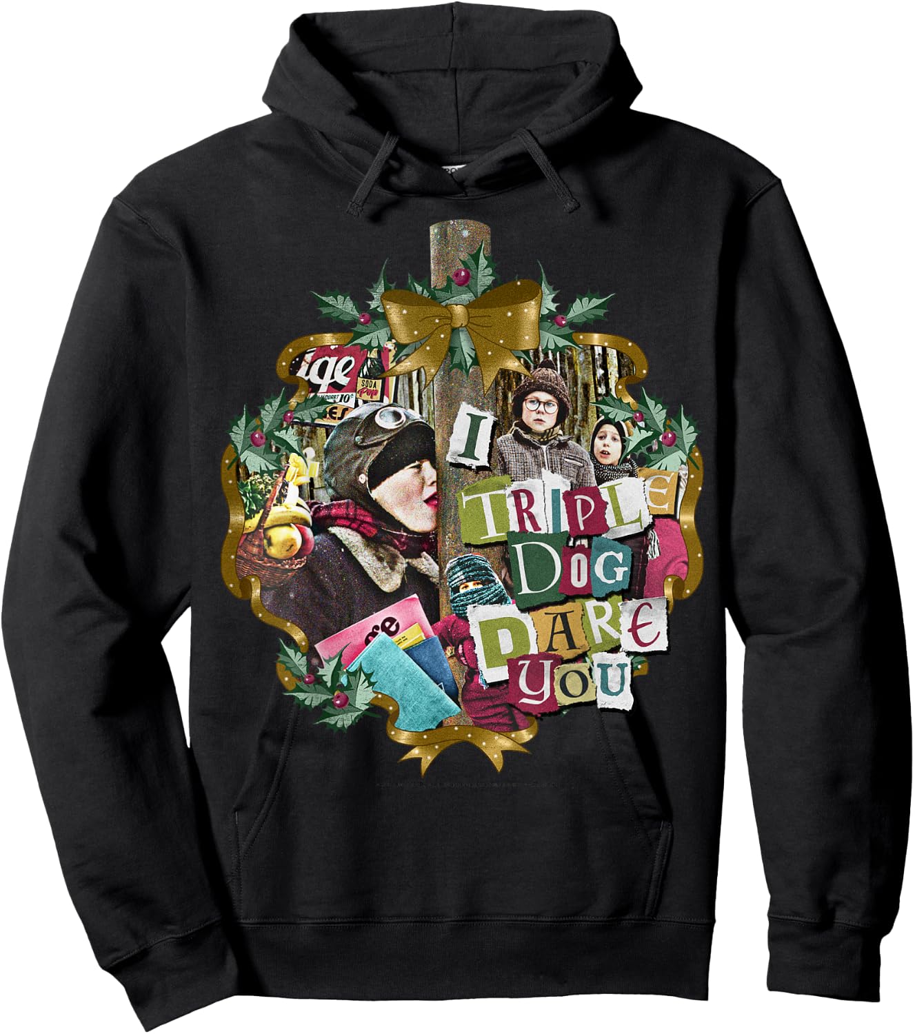 A Christmas Story I Triple Dog Dare You Collage Wreath Hoodie - Hoodie | Black