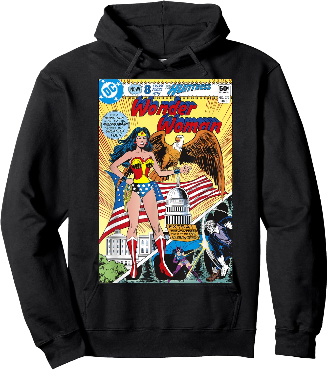 DC Comics Wonder Woman Vintage Huntress Comic Cover Hoodie - Hoodie | Black