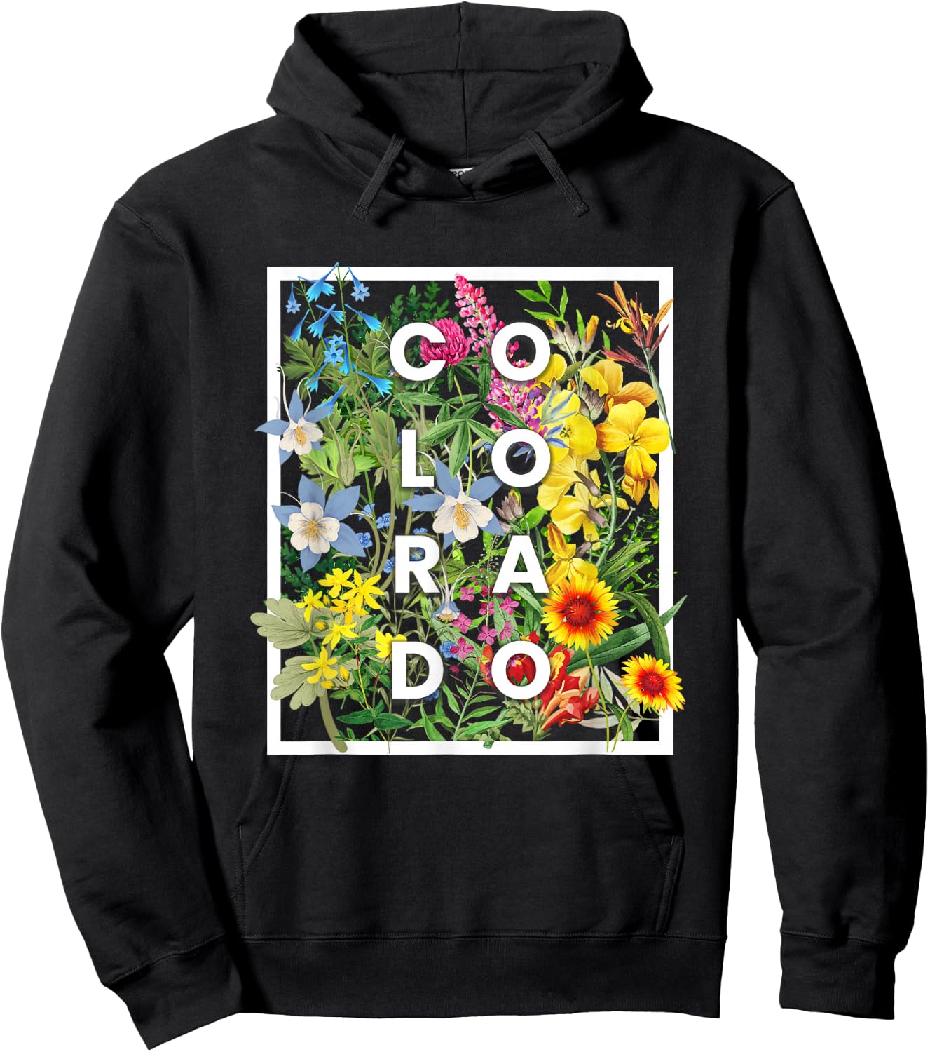 Flowers of Colorado Word Art - Coloradan Pride Hoodie - Hoodie | Black