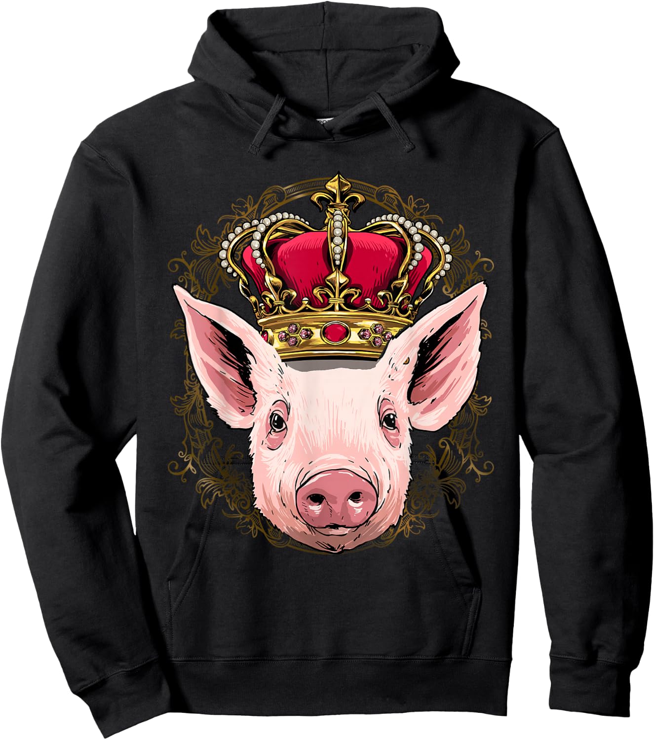 King Pig Wearing Crown - Queen Pig Animal Hoodie - Hoodie | Black