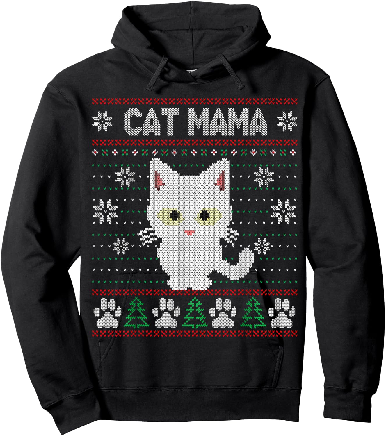 Cat Mama Ugly Christmas Sweater Pajama Kitty Mom Mother Xmas Hoodie - Hoodie | Black