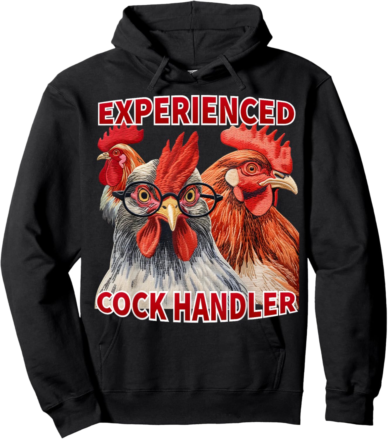 Experienced Cock Handler Funny Poultry Farming Pun Meme Hoodie - Hoodie | Black