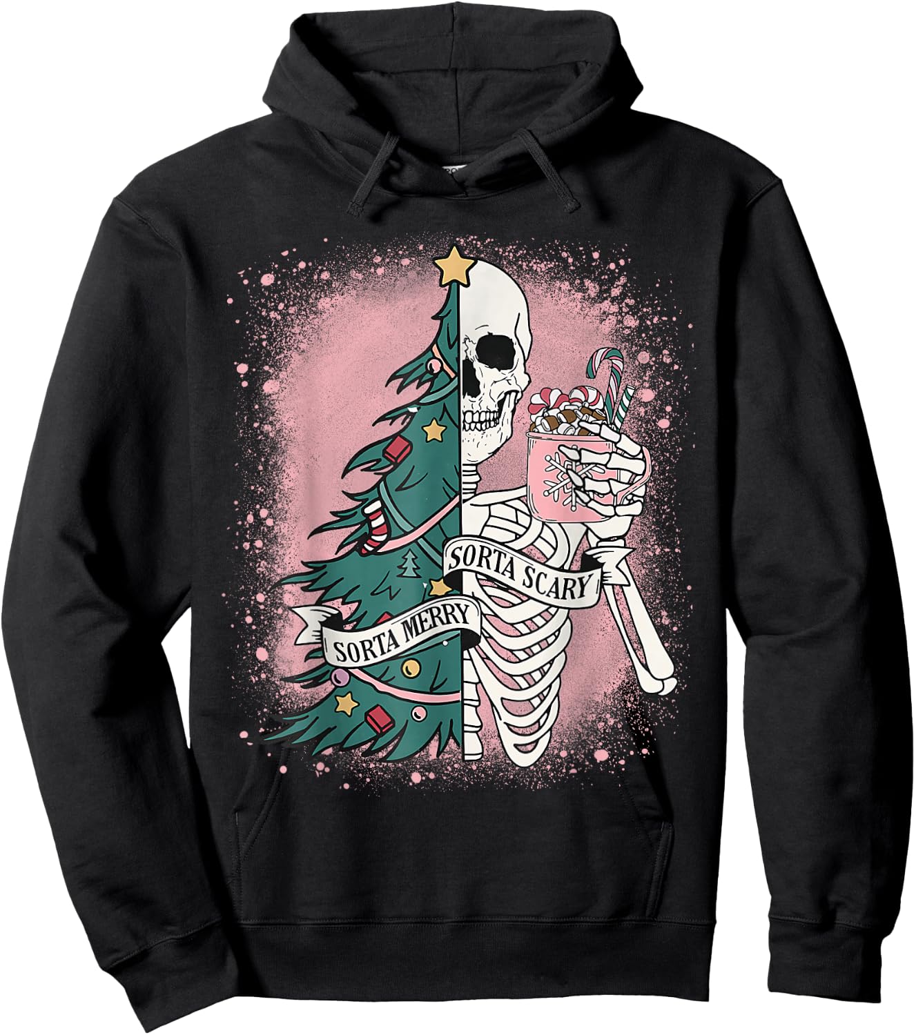 Funny Skeleton Christmas Tree Xmas Sorta Merry Sorta Scary Hoodie - Hoodie | Black