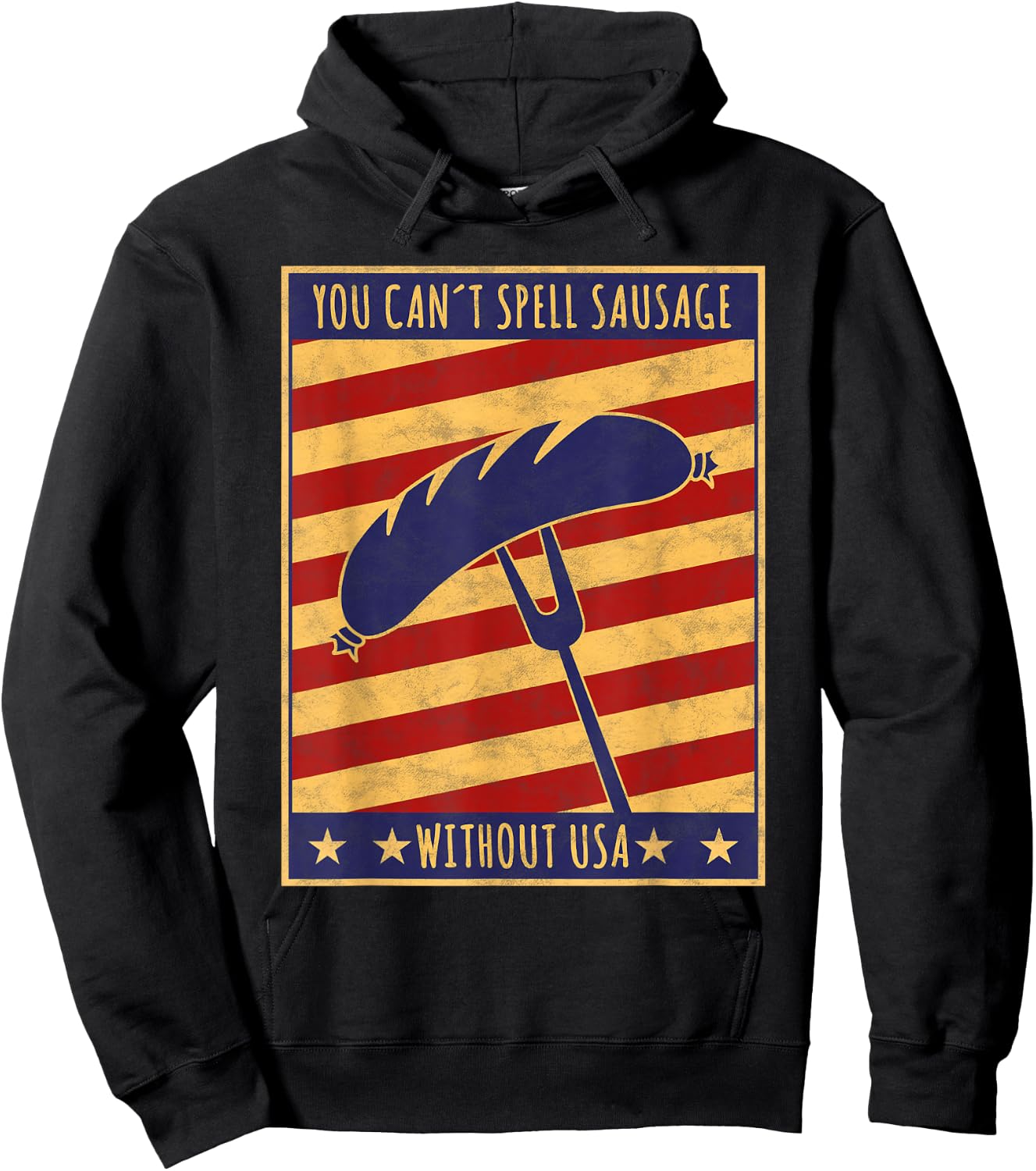 Retro Poster You Can't Spell Sausage Without USA Hoodie - Hoodie | Black