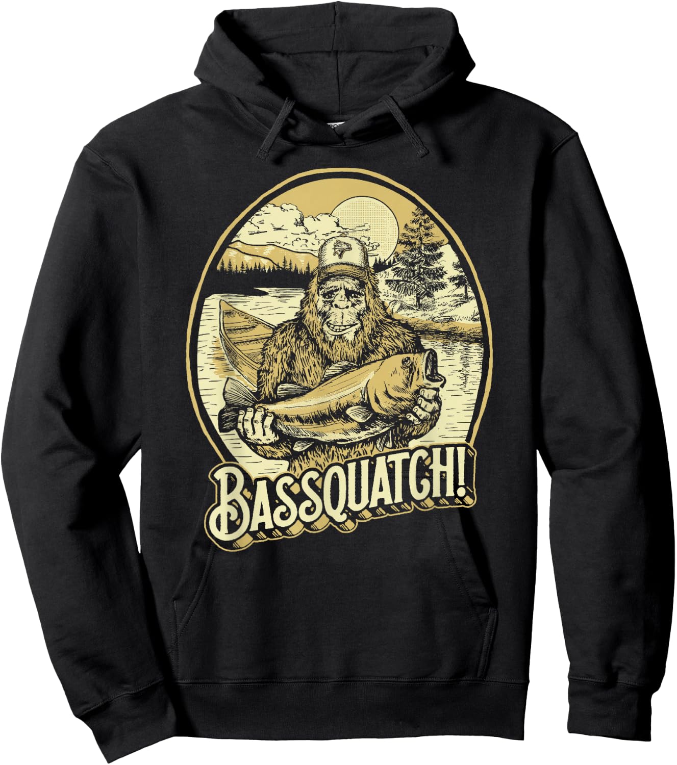 Bassquatch! Bass Fisherman Sasquatch Funny Bigfoot Fishing Hoodie - Hoodie | Black