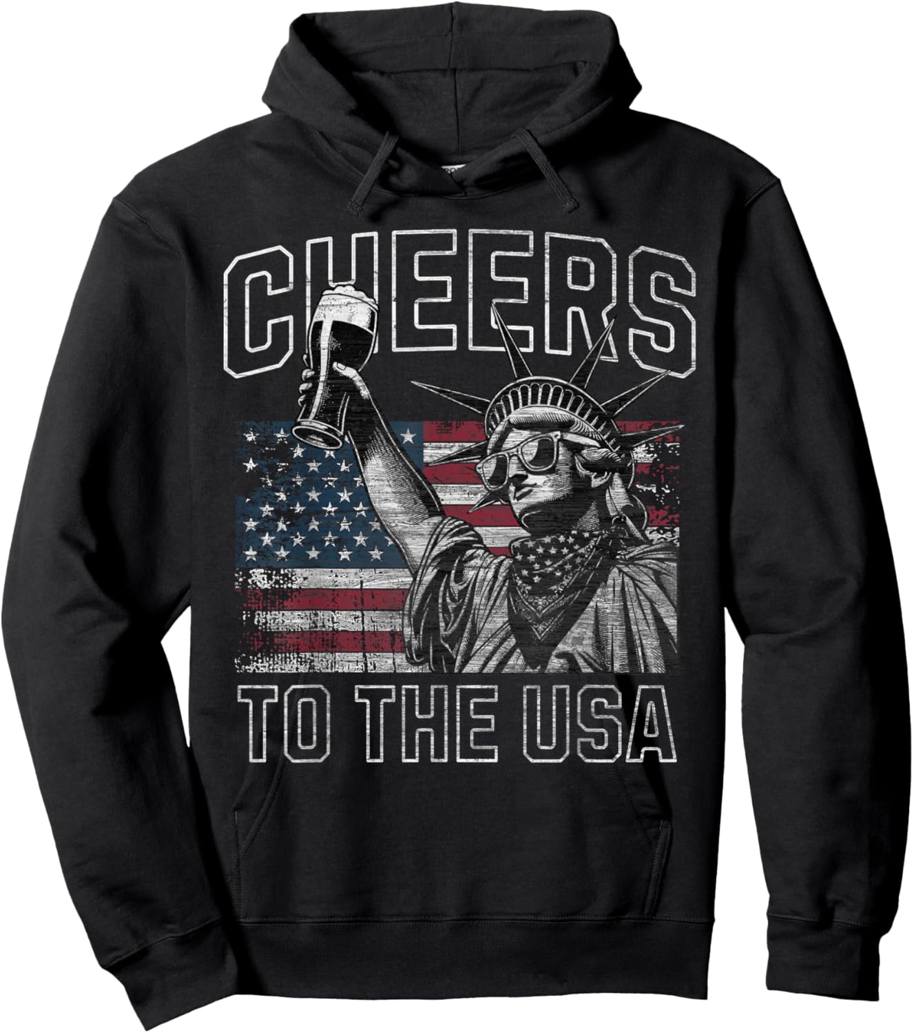 Cheers to the USA Statue of Liberty Holding Beer Patriotic Women Men Hoodie - Hoodie | Black