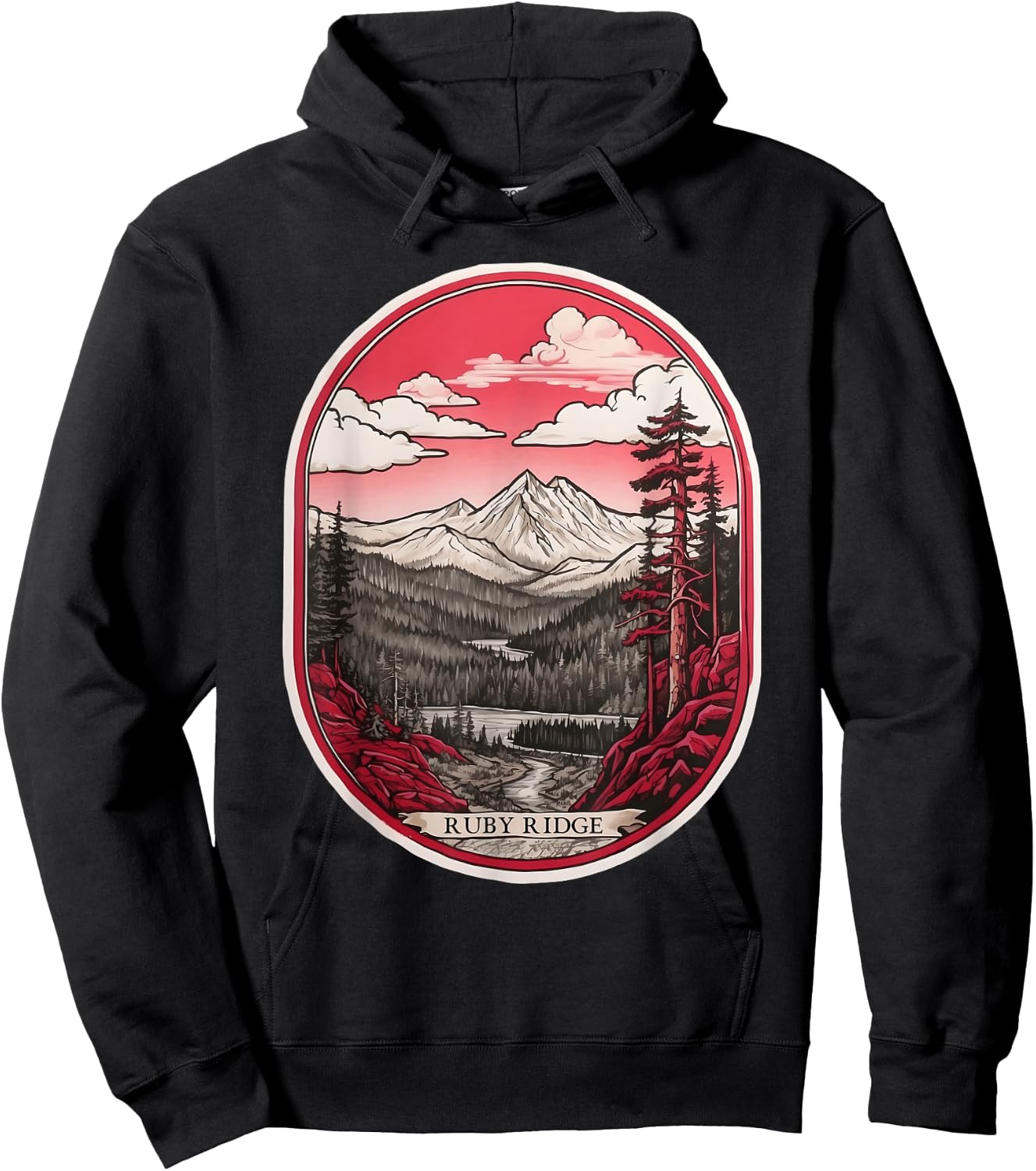 Ruby Ridge - Mountain Majesty - Black, White, and Red Hoodie - Hoodie | Black
