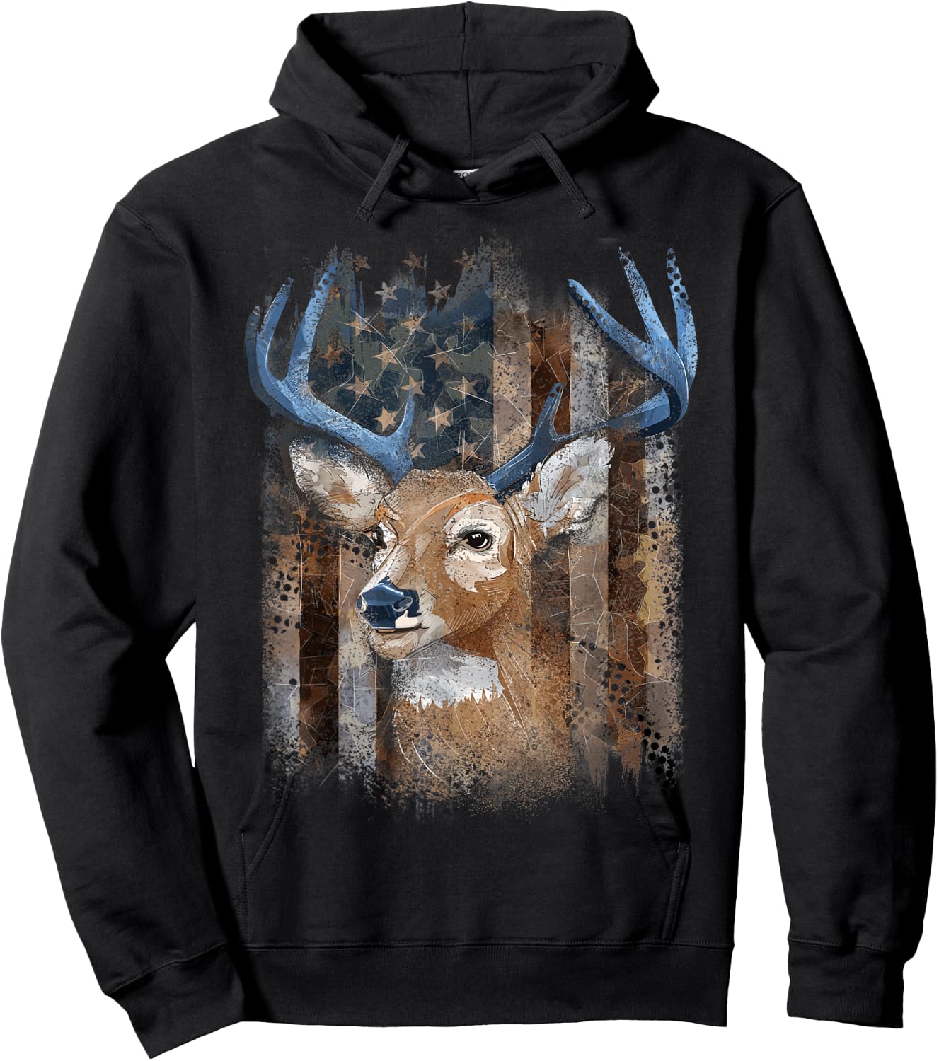 Whitetail Buck Deer Hunting American Flag Buck Hunting Men Hoodie - Hoodie | Black