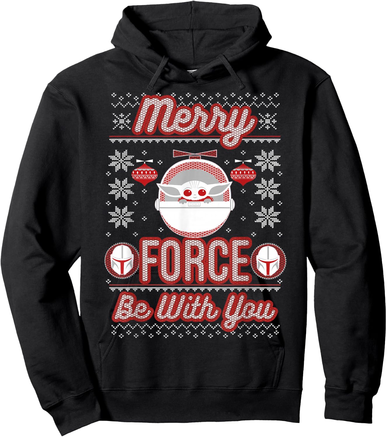 Star Wars The Mandalorian Christmas Merry Force Be With You Hoodie - Hoodie | Black