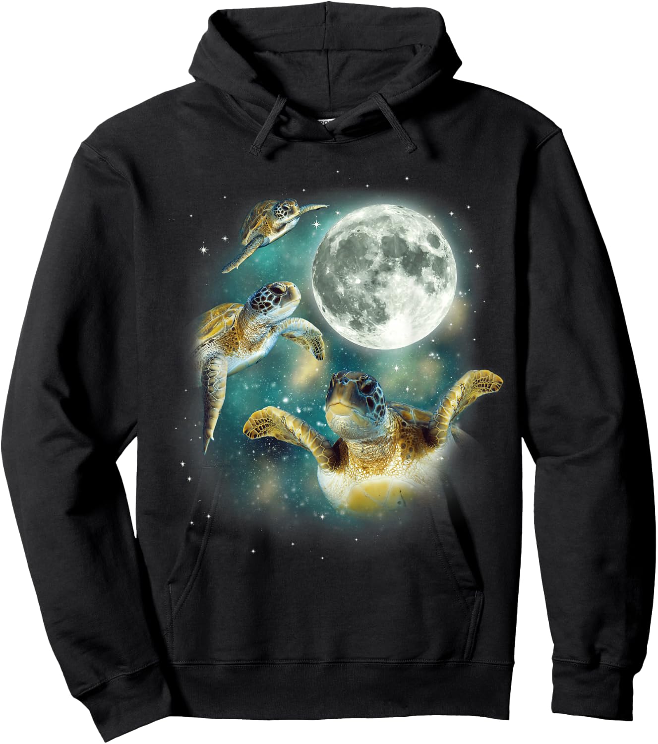 Three Sea Turtle Moon | 3 Magic Sea Turtles Cute Moon Parody Hoodie - Hoodie | Black