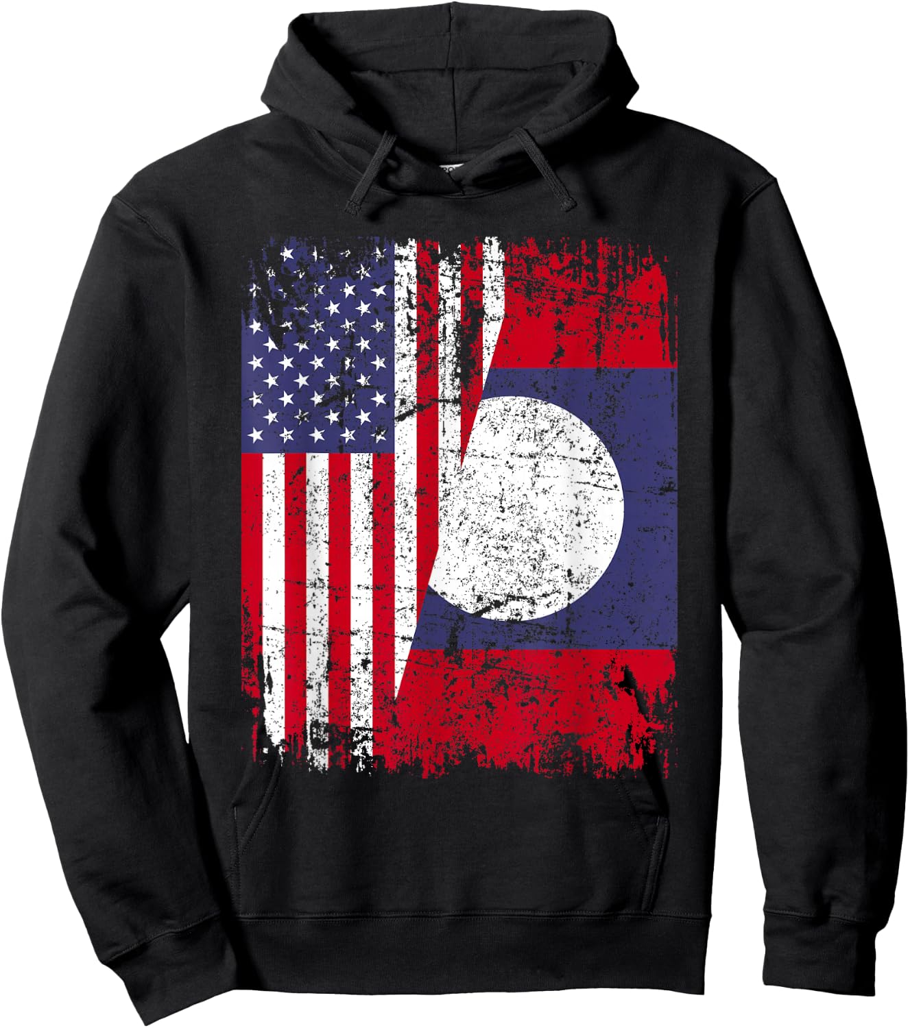 LAOTIAN ROOTS | Half American Flag | USA LAOS FLAG Hoodie - Hoodie | Black
