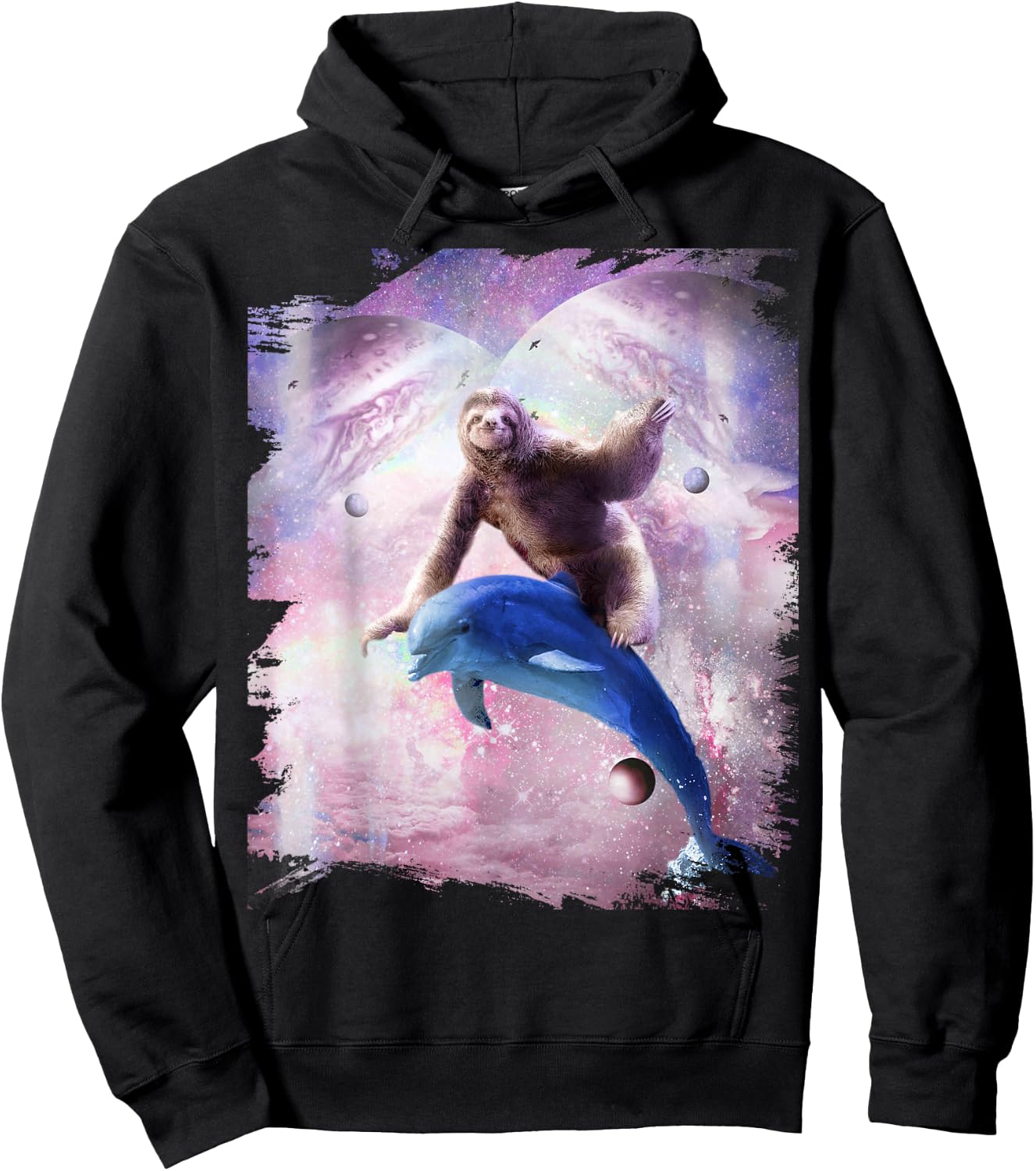 Space Sloth Riding Dolphin Hoodie - Hoodie | Black