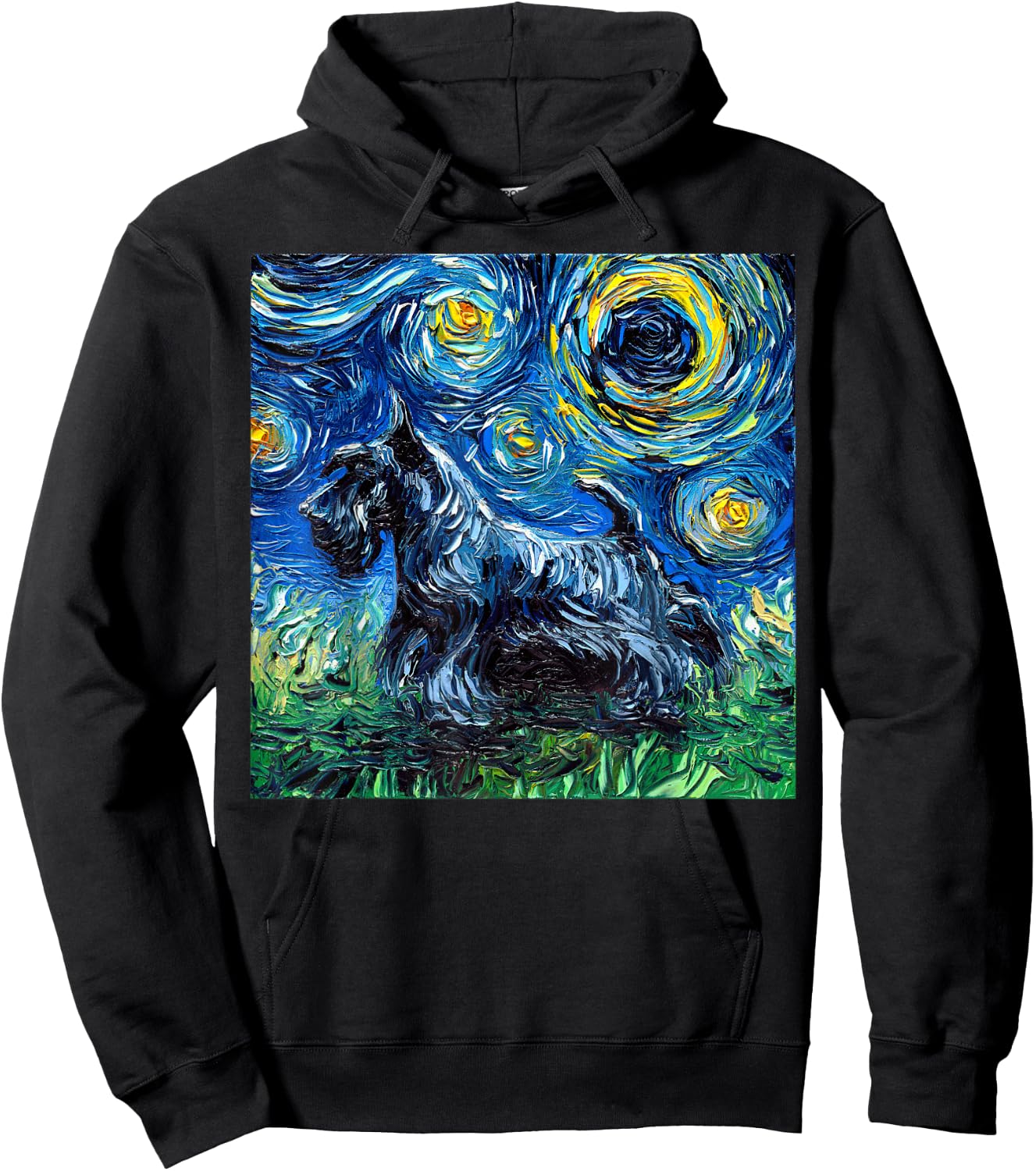Scottish Terrier Starry Night Scotty Dog Artwork Hoodie - Hoodie | Black
