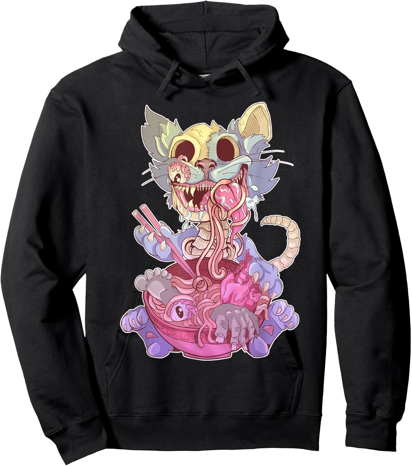 Ramen Shirt Pastel Goth Kawaii Weird Cat Eating Ramen Otaku Hoodie - Hoodie | Black