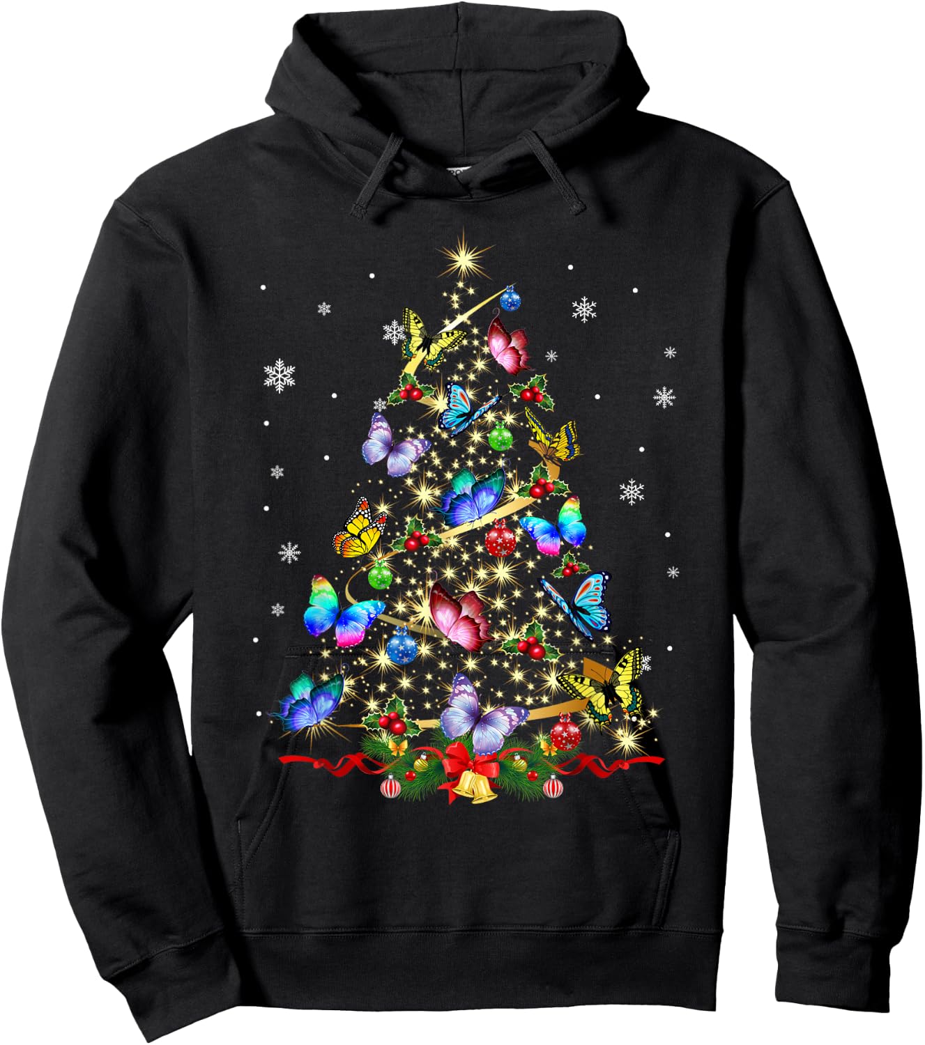 Butterfly Christmas Tree Lights Girl Xmas Cute Butterfly Hoodie - Hoodie | Black