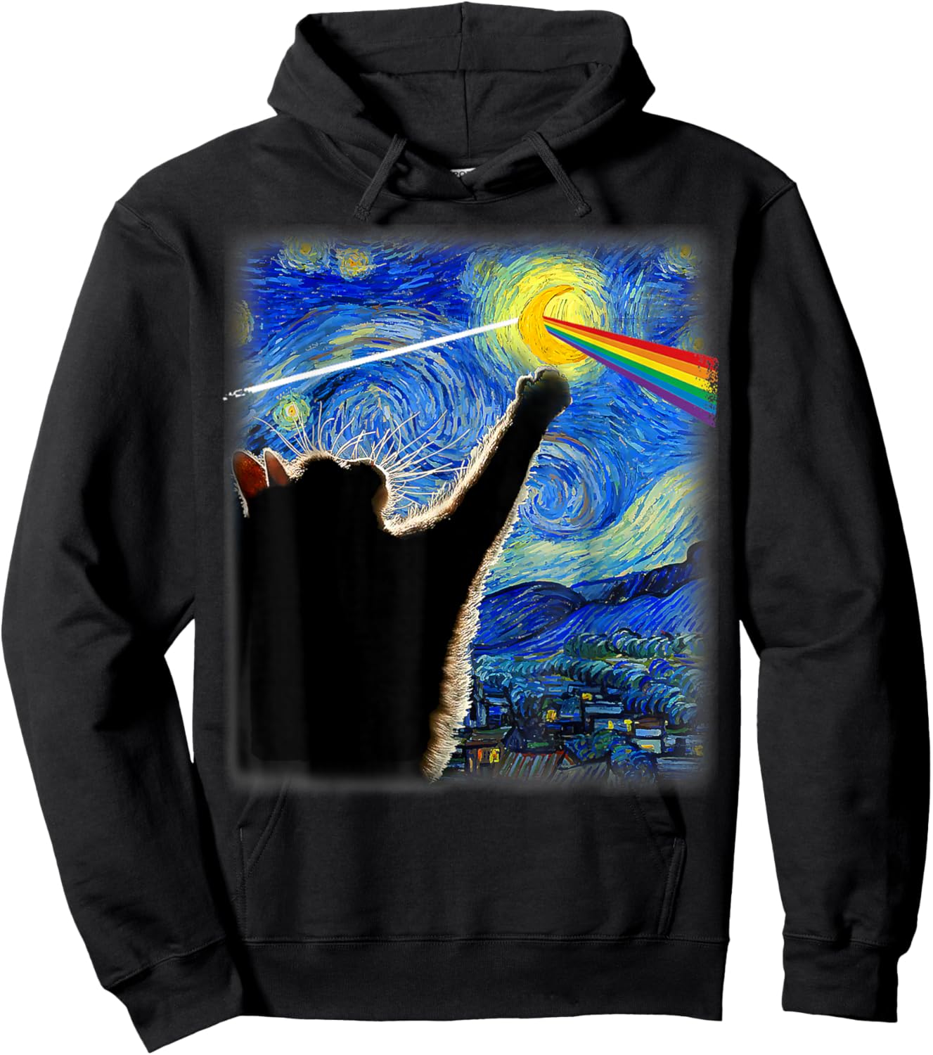 Cat Starry Night Van Gogh Cat Gifts Cat Lover Cat Rock Music Women Kids Hoodie - Hoodie | Black