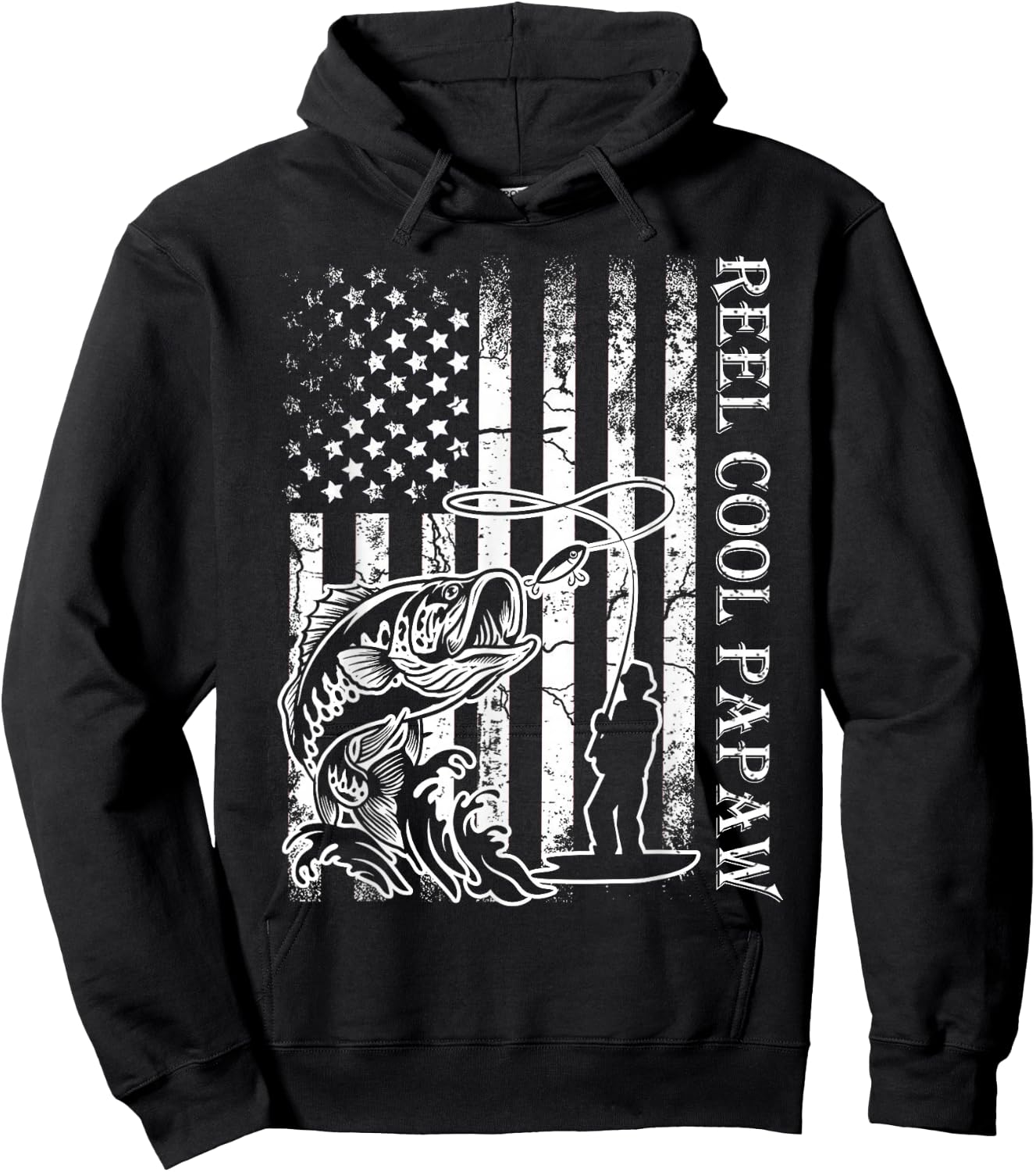 Fishing Reel Cool Papaw American Flag Fathers Day Hoodie - Hoodie | Black