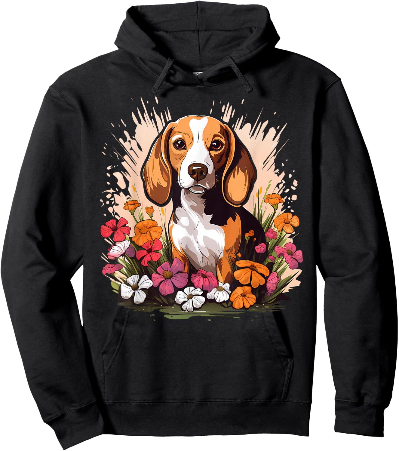Cute Beagle Spring Flower Garden Beautiful Nature Puppy Dog Hoodie - Hoodie | Black