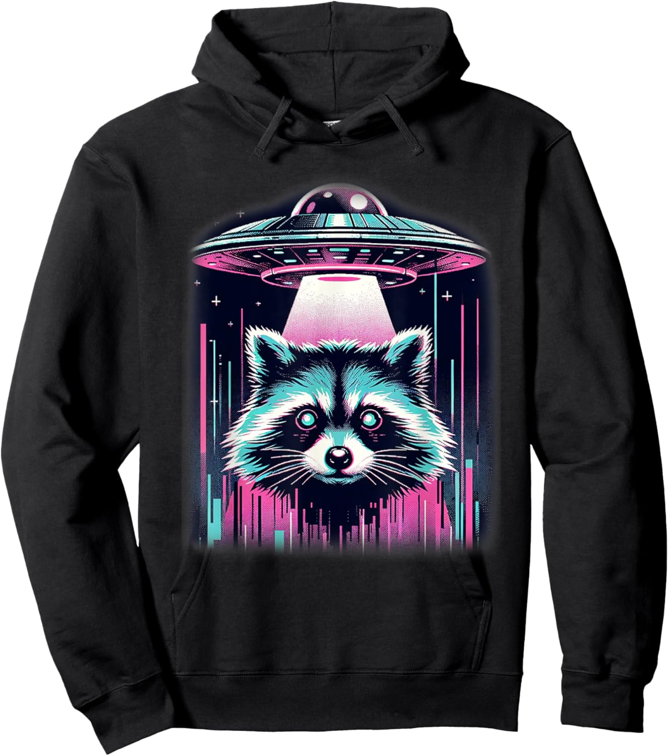 Raccoon UFO Shirt Vaporwave Aesthetic Alien Racoon Lover Kid Hoodie - Hoodie | Black
