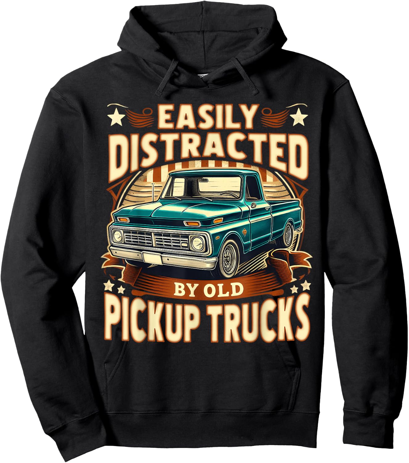Easily Distracted by Old Pickup Trucks Funny Trucker Hoodie - Hoodie | Black