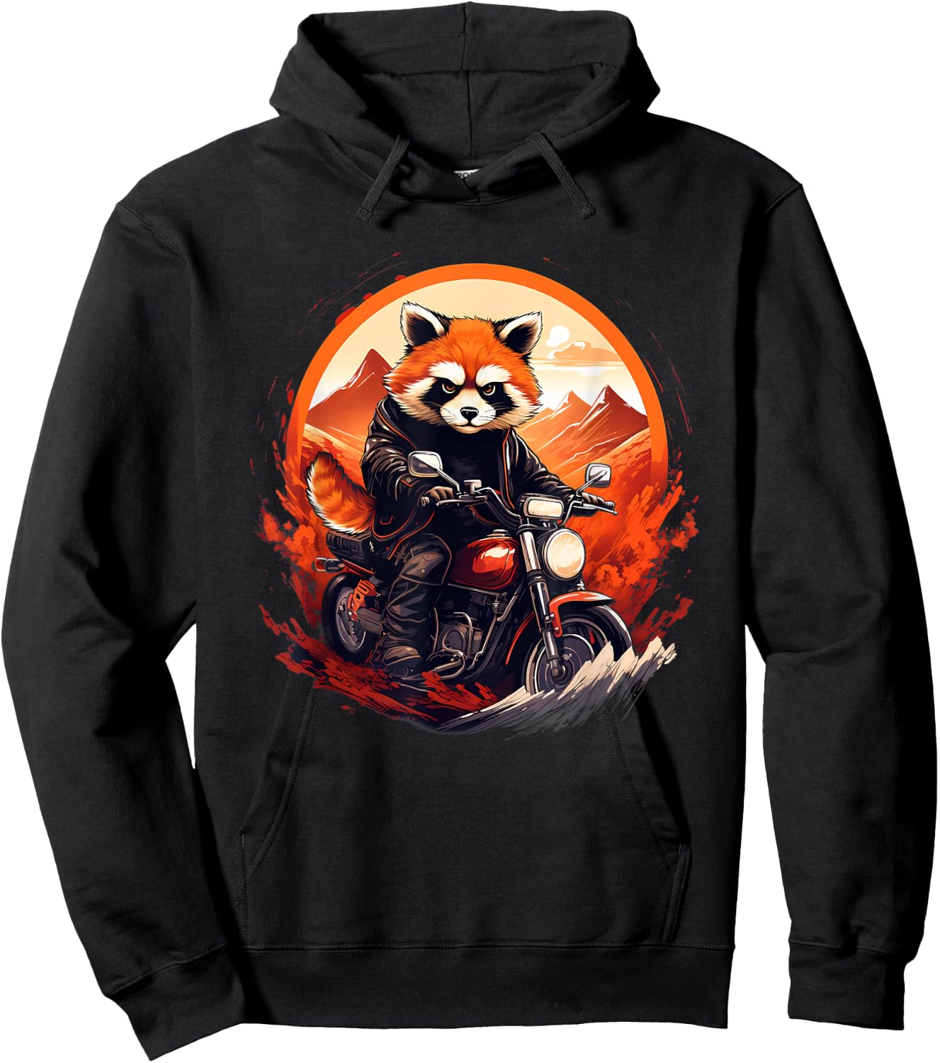 Biker Red Panda Riding Motorcycle Hoodie - Hoodie | Black