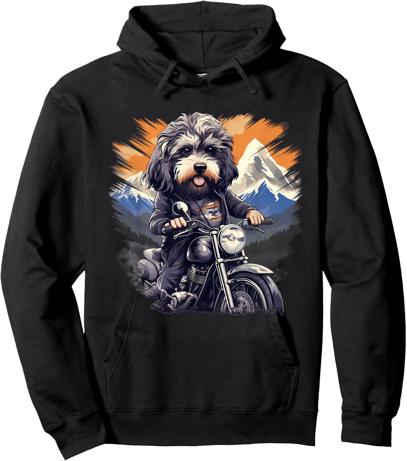 Biker Aussiedoodle Dog Riding Motorbike Hoodie - Hoodie | Black