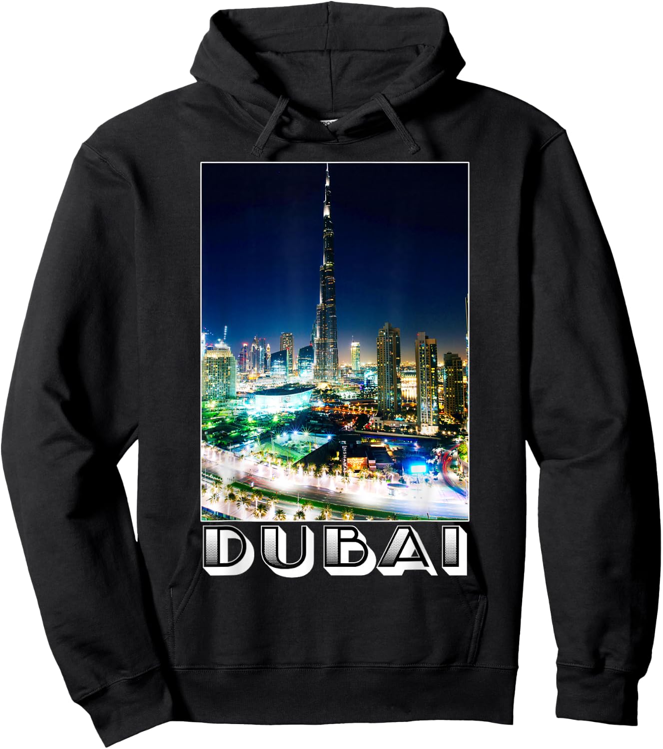 Dubai Cityscape at Night Burj Khalifa Tower - Dubai Tourist Hoodie - Hoodie | Black