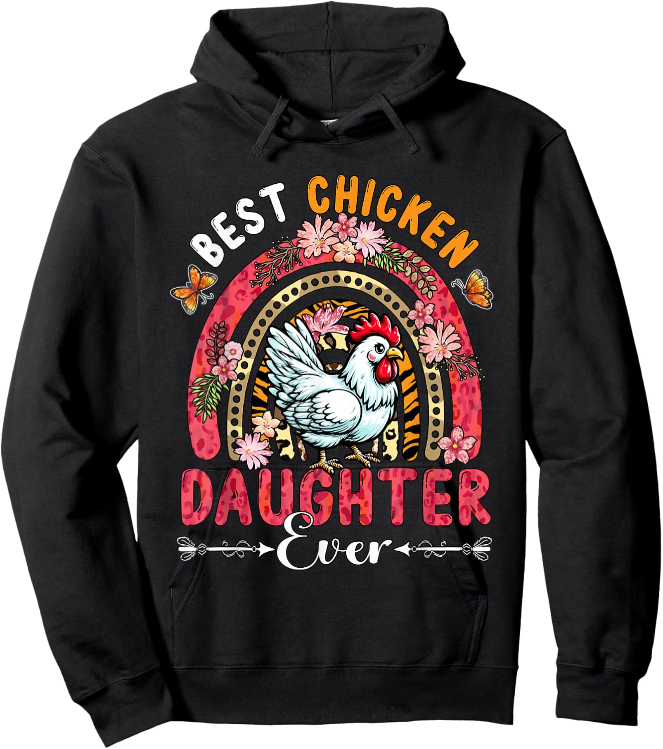 Best Chicken Daughter Ever Mother's Day Flowers Rainbow Farm Hoodie - Hoodie | Black