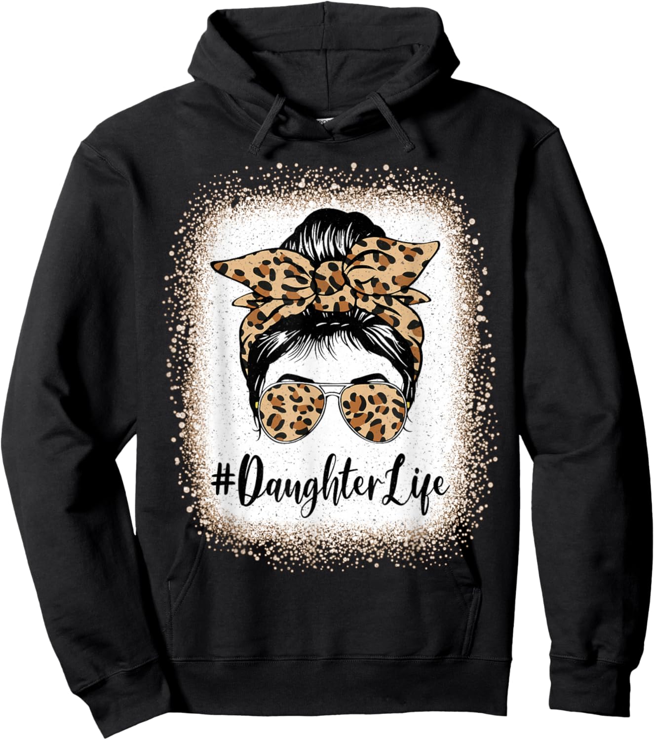 Daughter Life Bleached Leopard Messy Bun Mother's day Hoodie - Hoodie | Black