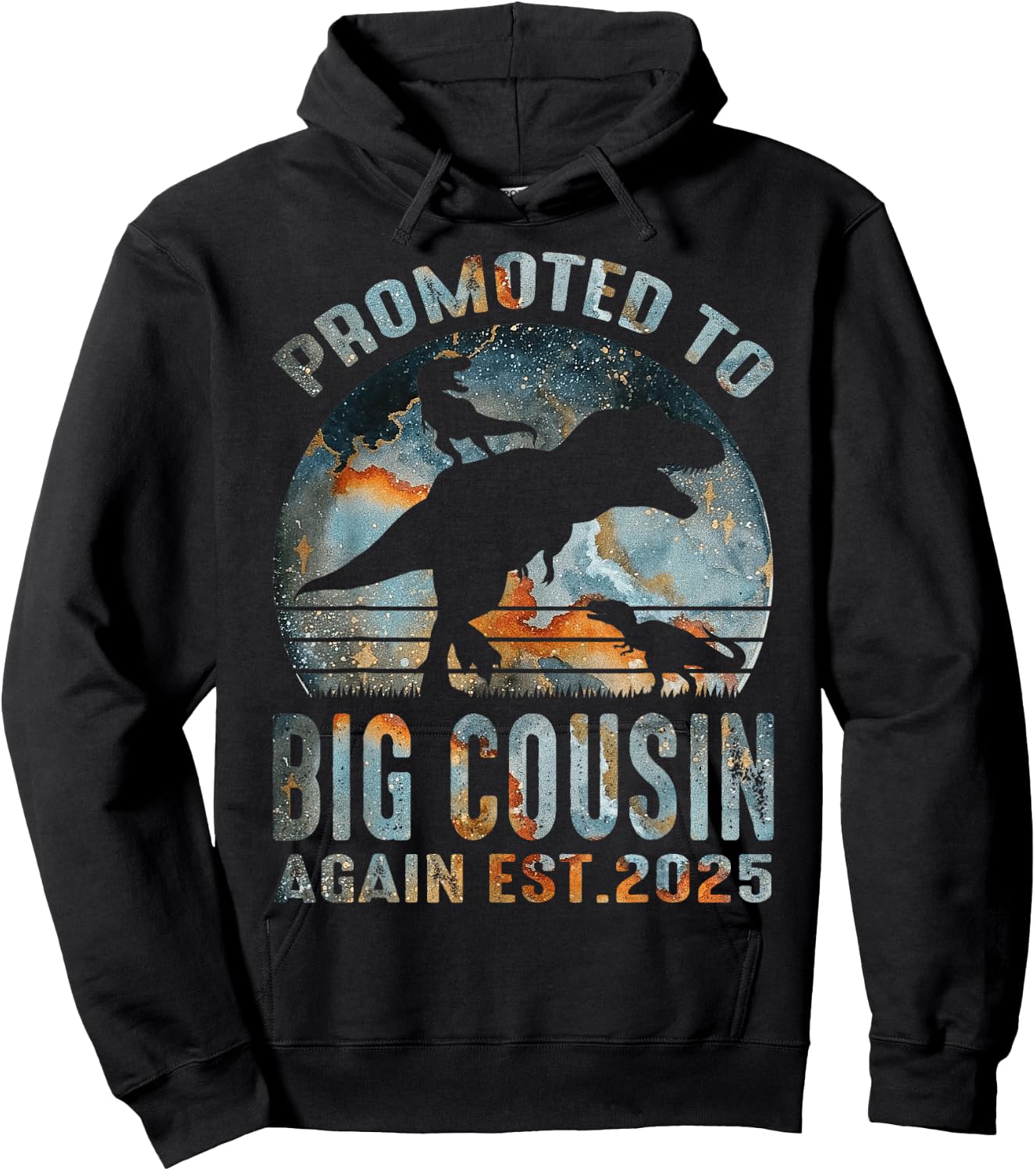Promoted To Big Cousin Again Est 2025 Dinosaur Hoodie - Hoodie | Black