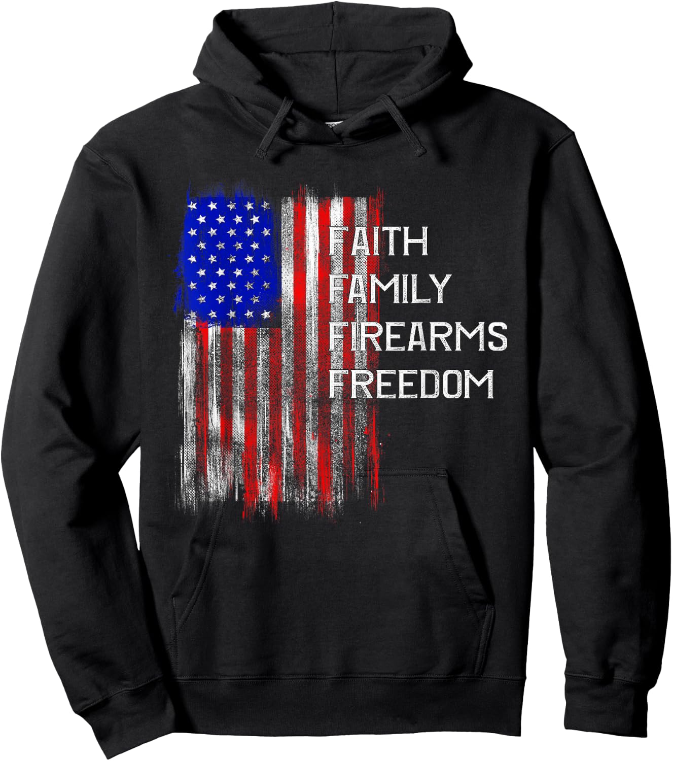 Faith Family - Freedom Patriotic American Flag USA Hoodie - Hoodie | Black