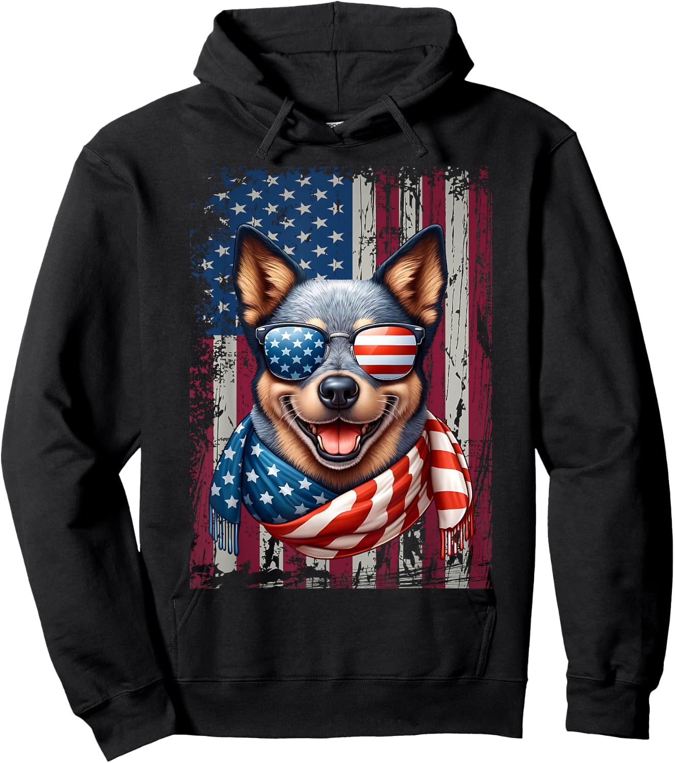 Australian Cattle Dog Lover US Flag 4th Of July Patriotic Hoodie - Hoodie | Black