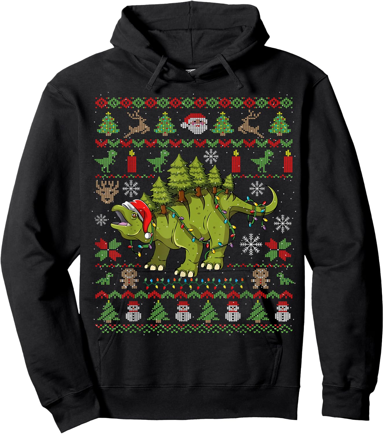Stegosaurus Ugly Christmas Dinosaur Dino Hoodie - Hoodie | Black