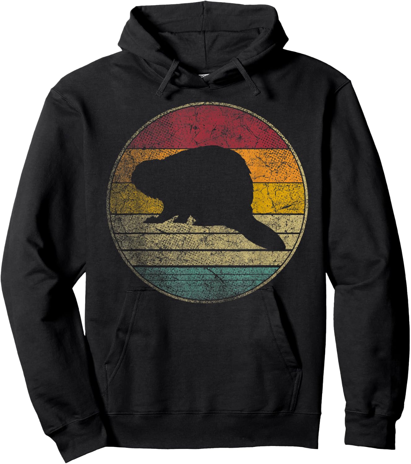 Beaver Nature Outdoors Vintage Distressed Retro Silhouette Hoodie - Hoodie | Black