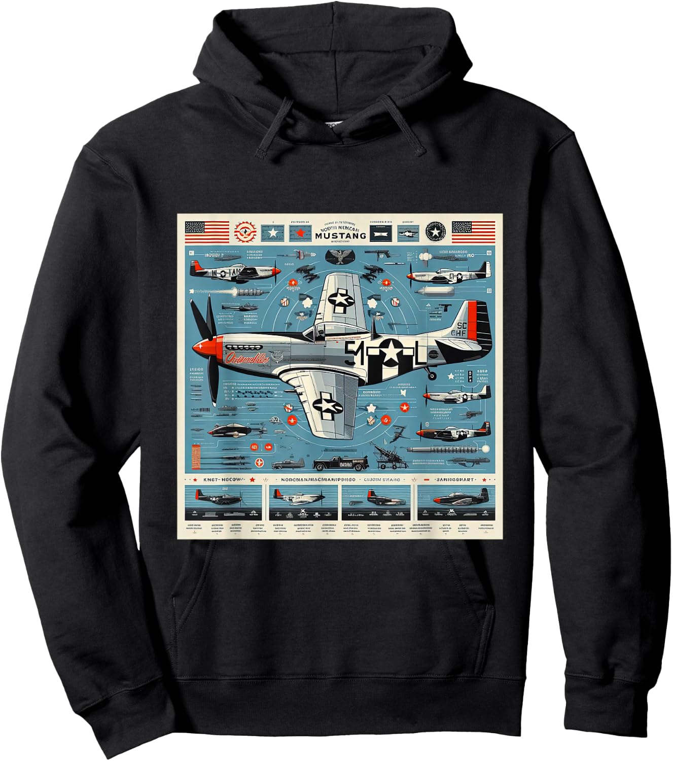 P51 Mustang WW2 Warplane Airplane Infographics Hoodie - Hoodie | Black