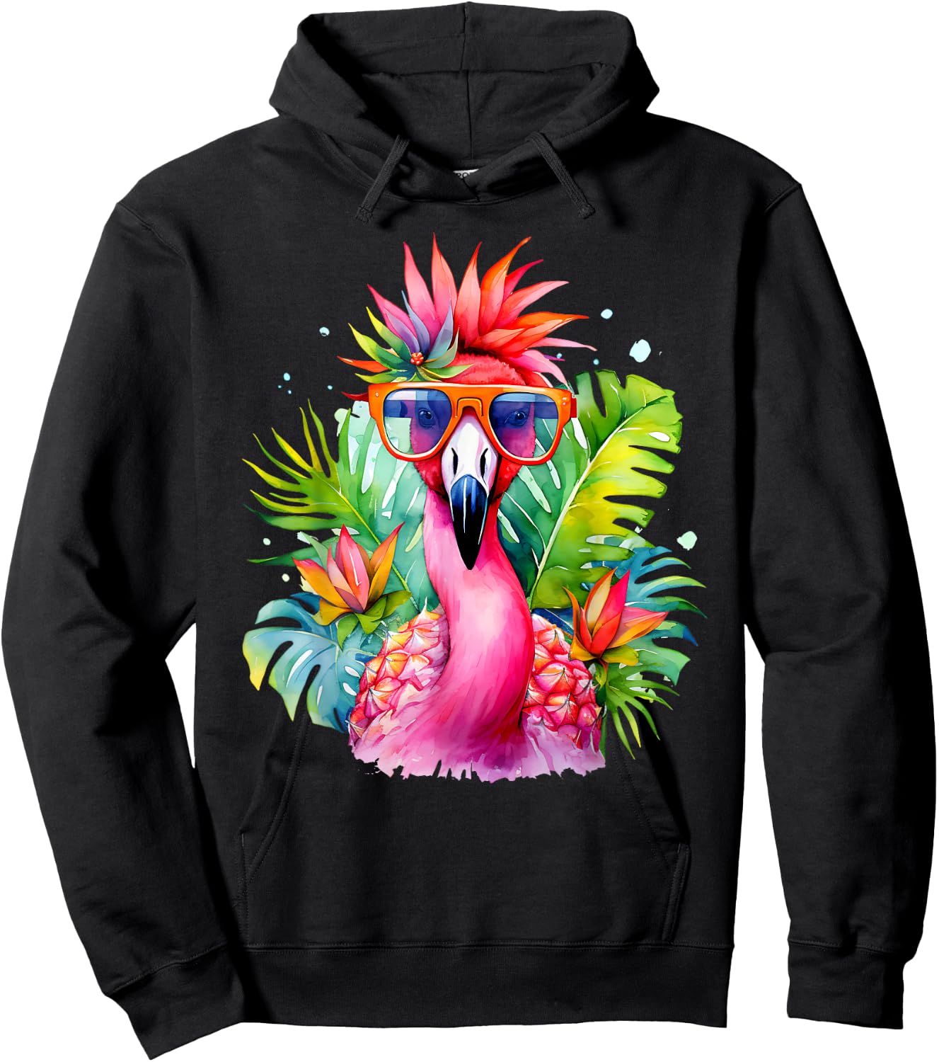 Pink Flamingo Party Tropical Bird with Sunglasses Holiday Hoodie - Hoodie | Black