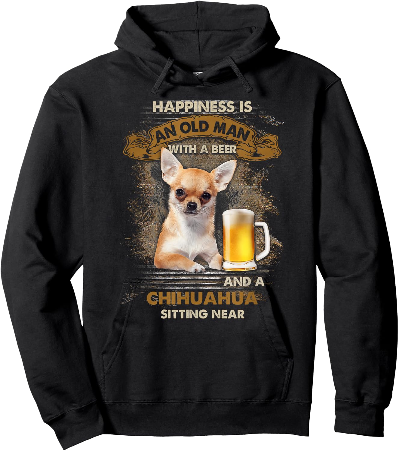 Happiness is an old man with a beer and a chihuahua Hoodie - Hoodie | Black