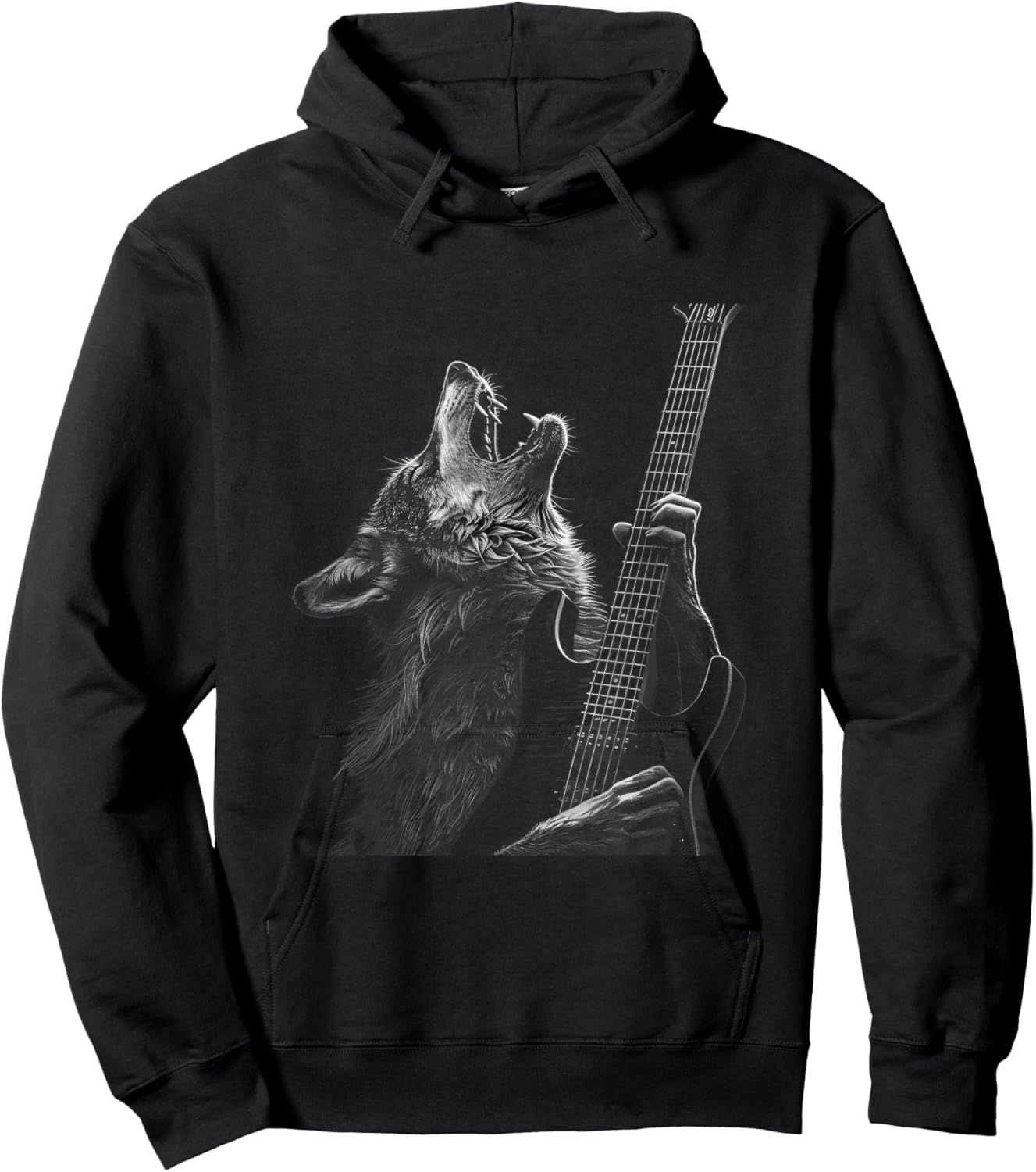 Wolf Playing Guitar Rock and Roll Rock Star Men Women Kid Hoodie - Hoodie | Black