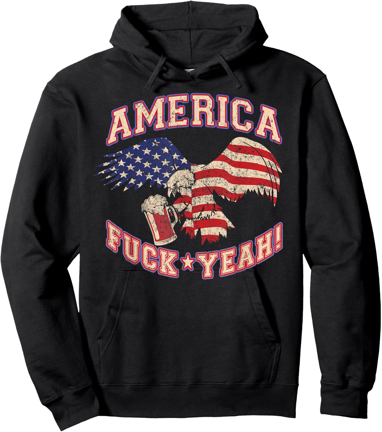 America Fuck Yeah Bald Eagle Beer 4th of July Vintage Hoodie - Hoodie | Black