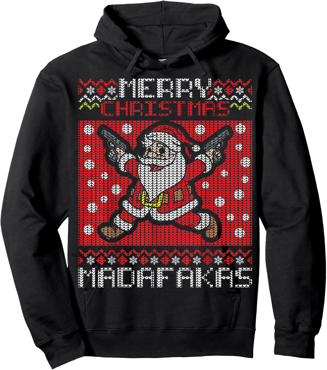 Merry Christmas Madafakas Festive Santa Claus Shooting Guns Hoodie - Hoodie | Black