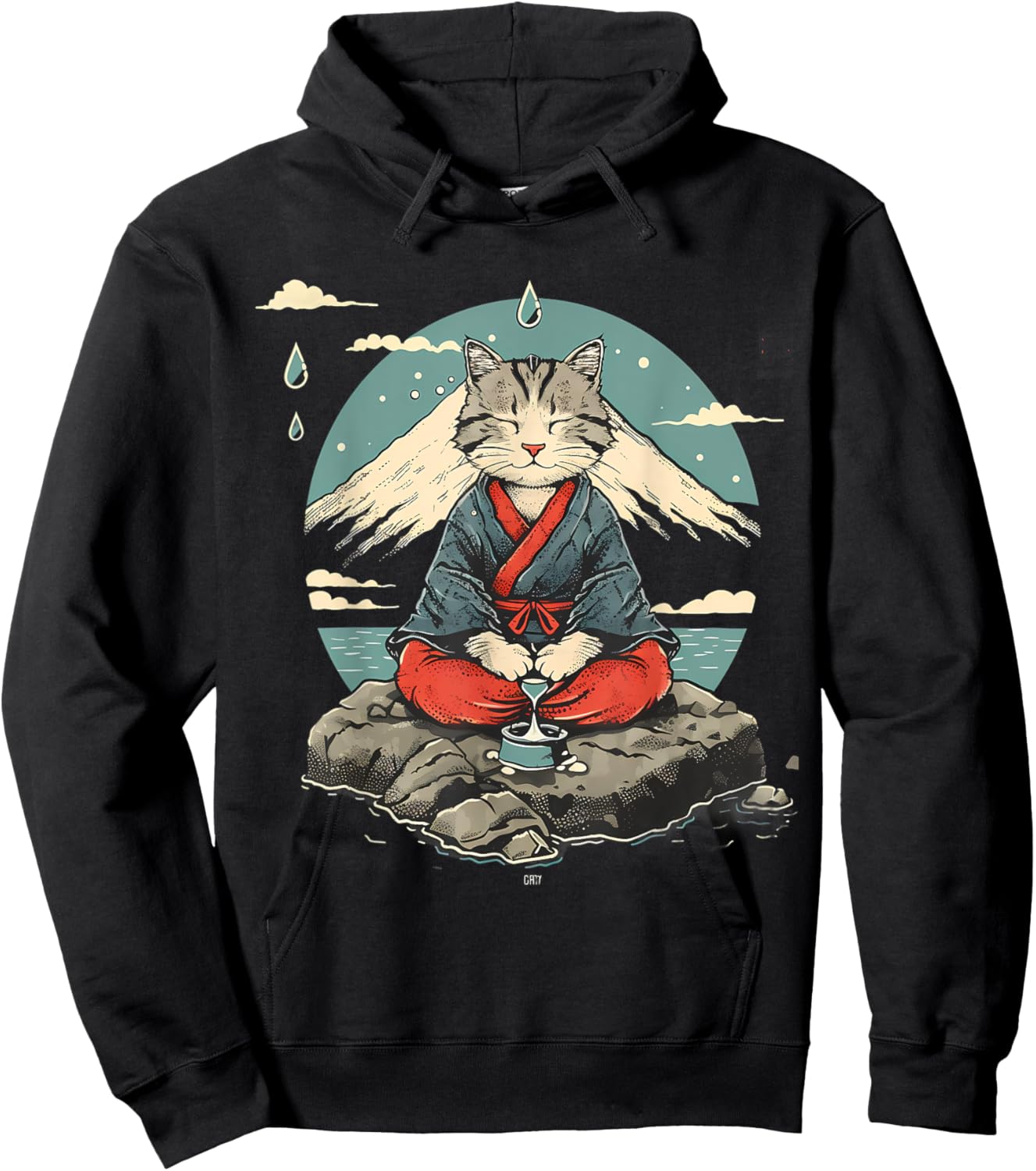 Cat Meditation Mountain Yoga Buddhist Zen Buddha Hindu Men Women Girls Kids Hoodie - Hoodie | Black