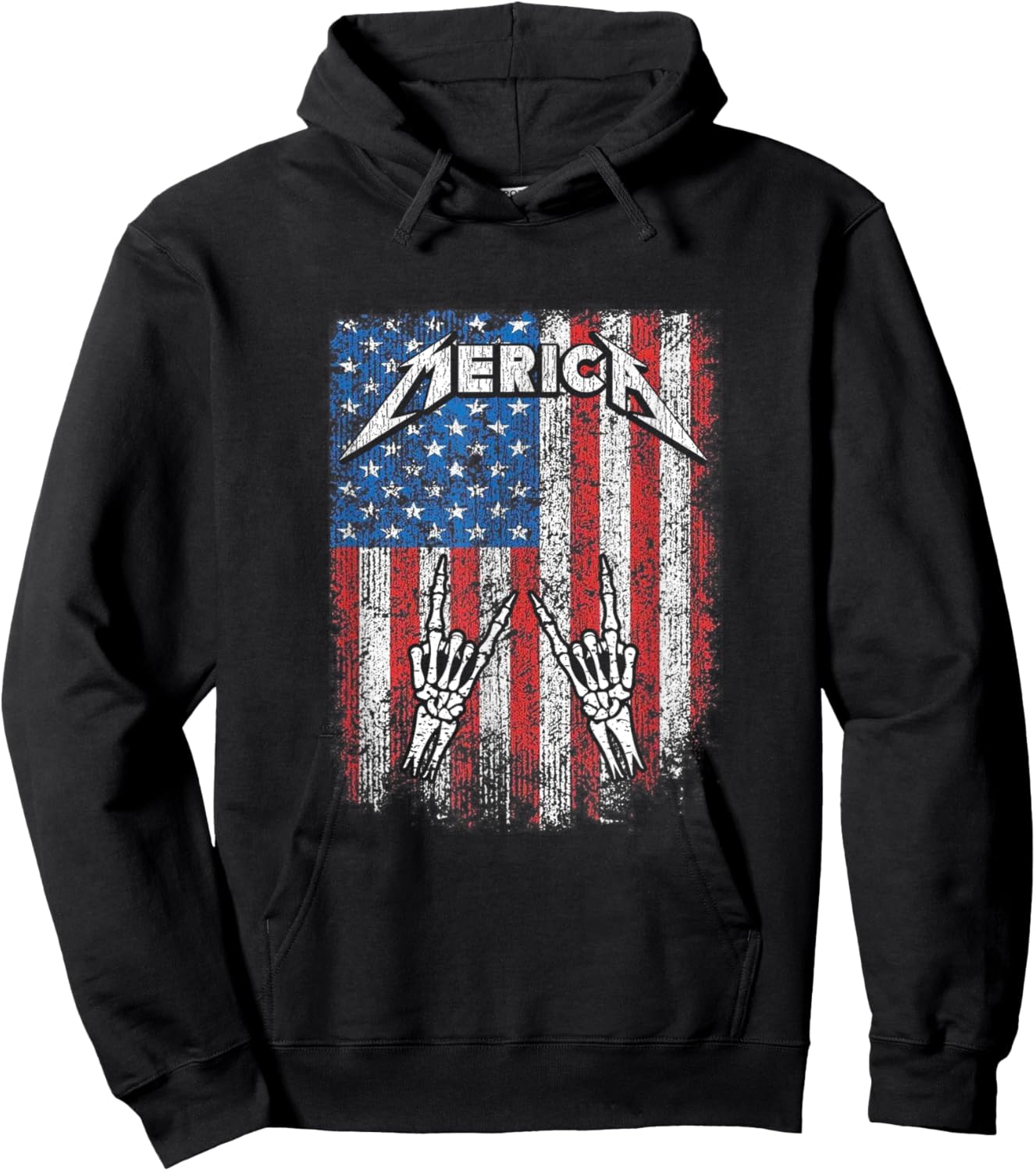 Rock Sign Heavy Metal 4th of July Us Flag Merica Hoodie - Hoodie | Black